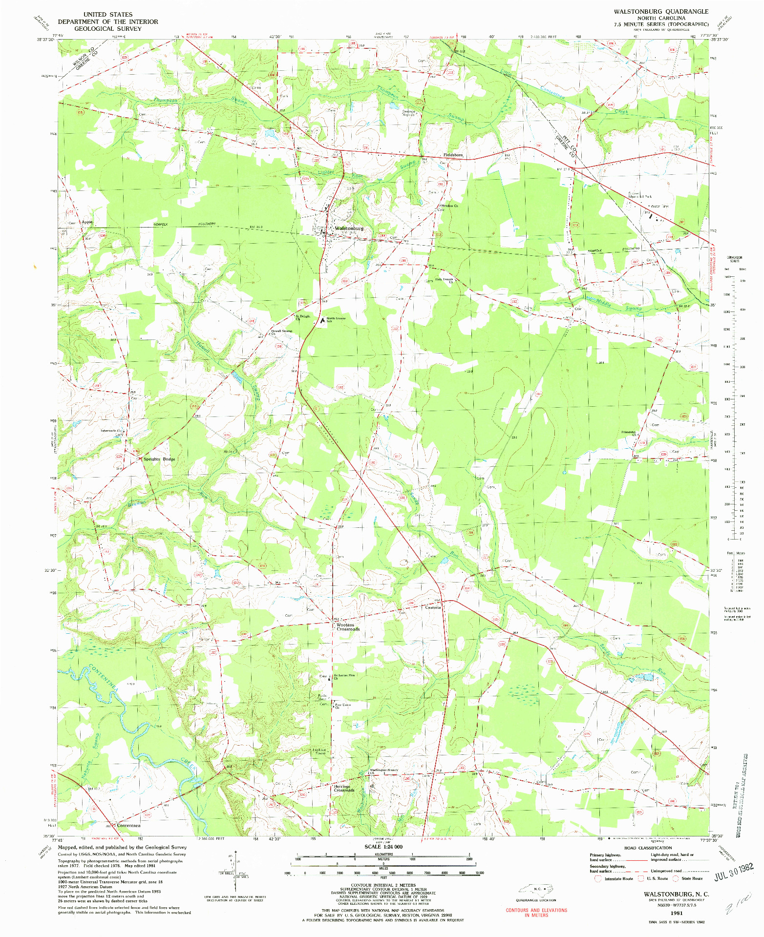USGS 1:24000-SCALE QUADRANGLE FOR WALSTONBURG, NC 1981