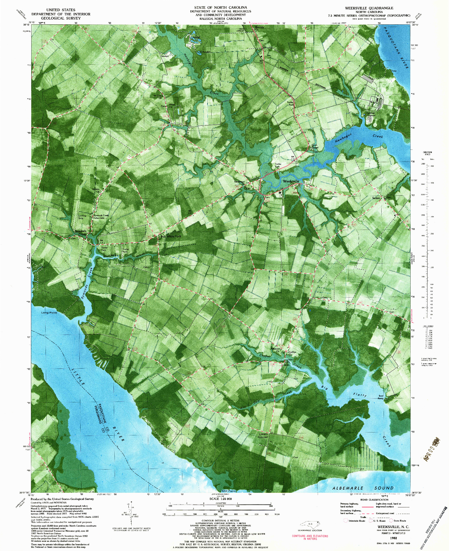 USGS 1:24000-SCALE QUADRANGLE FOR WEEKSVILLE, NC 1982