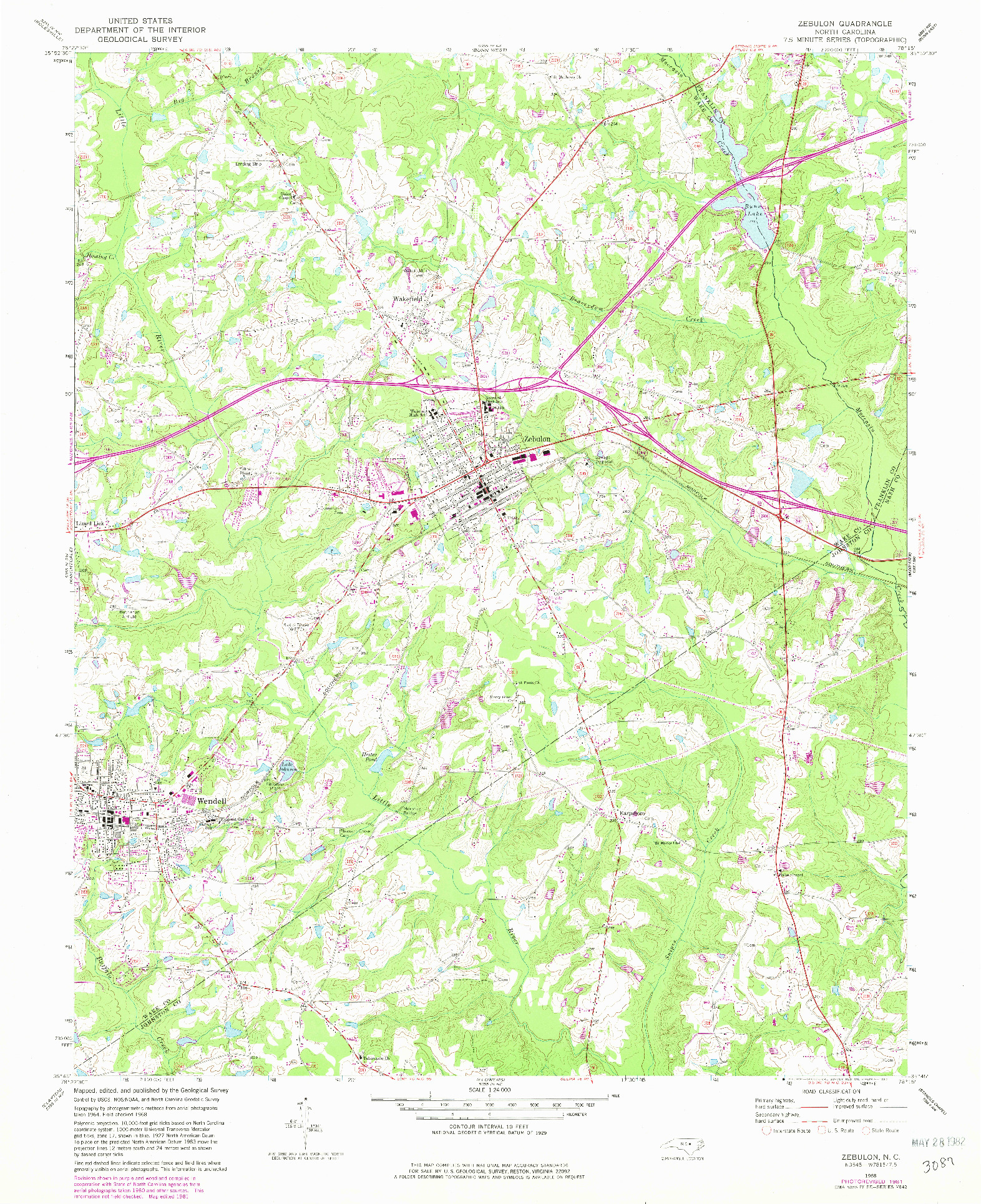 USGS 1:24000-SCALE QUADRANGLE FOR ZEBULON, NC 1968