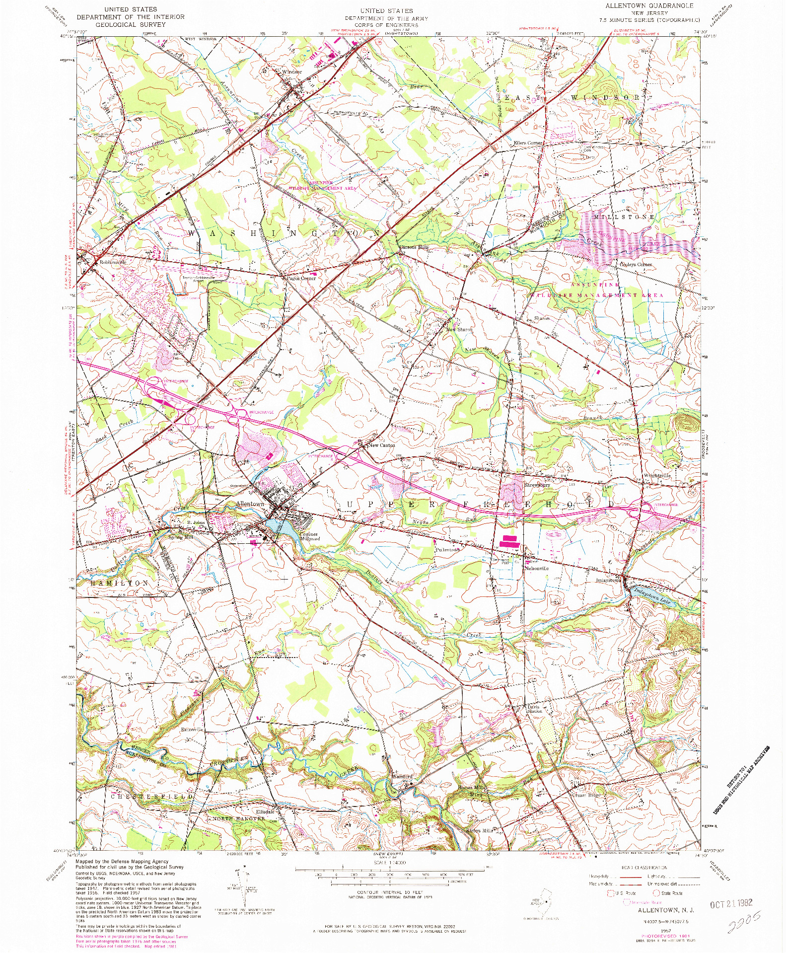 USGS 1:24000-SCALE QUADRANGLE FOR ALLENTOWN, NJ 1957