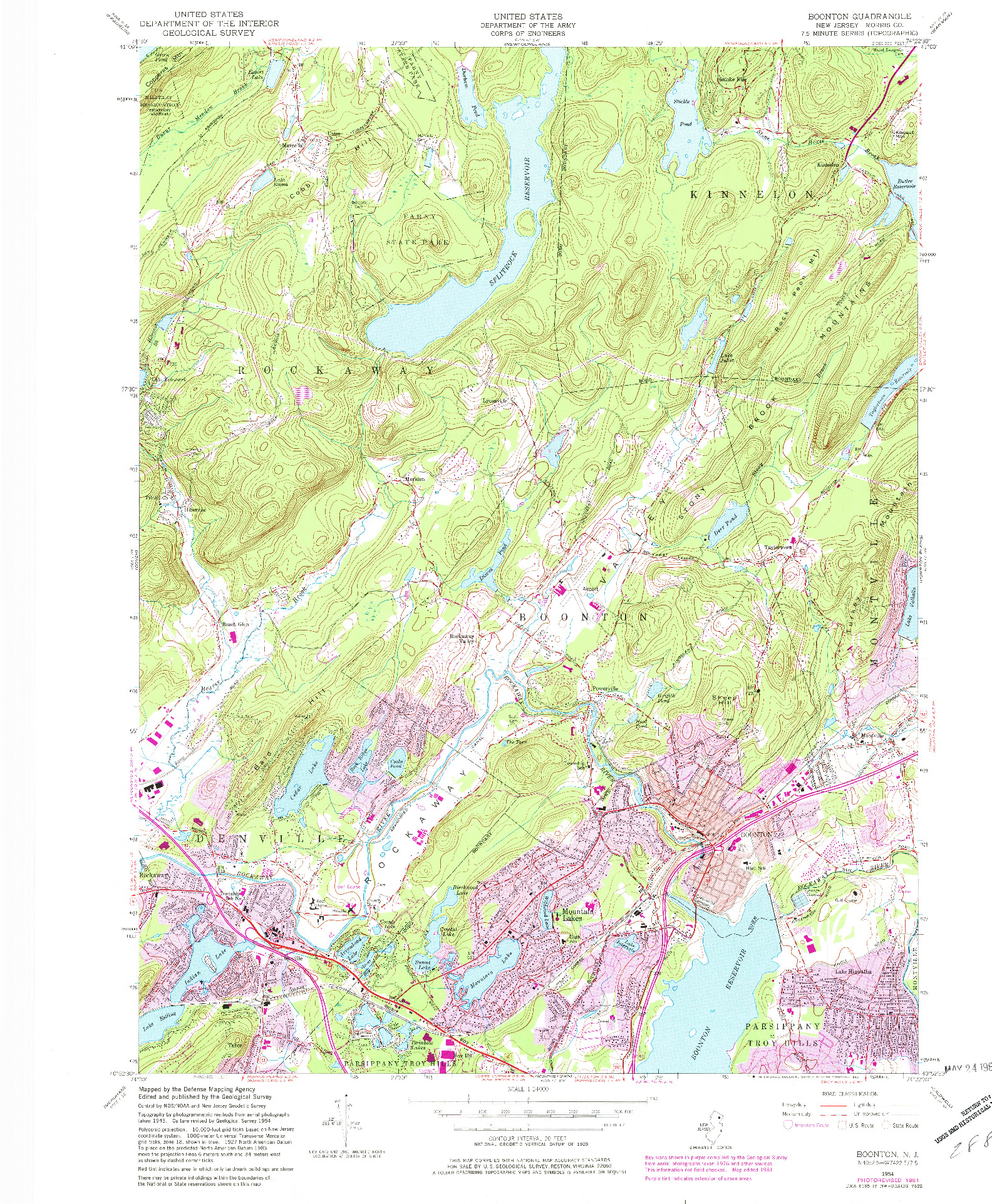 USGS 1:24000-SCALE QUADRANGLE FOR BOONTON, NJ 1954