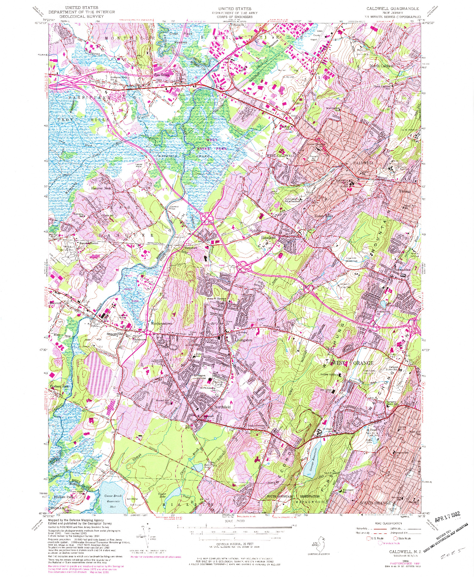 USGS 1:24000-SCALE QUADRANGLE FOR CALDWELL, NJ 1954