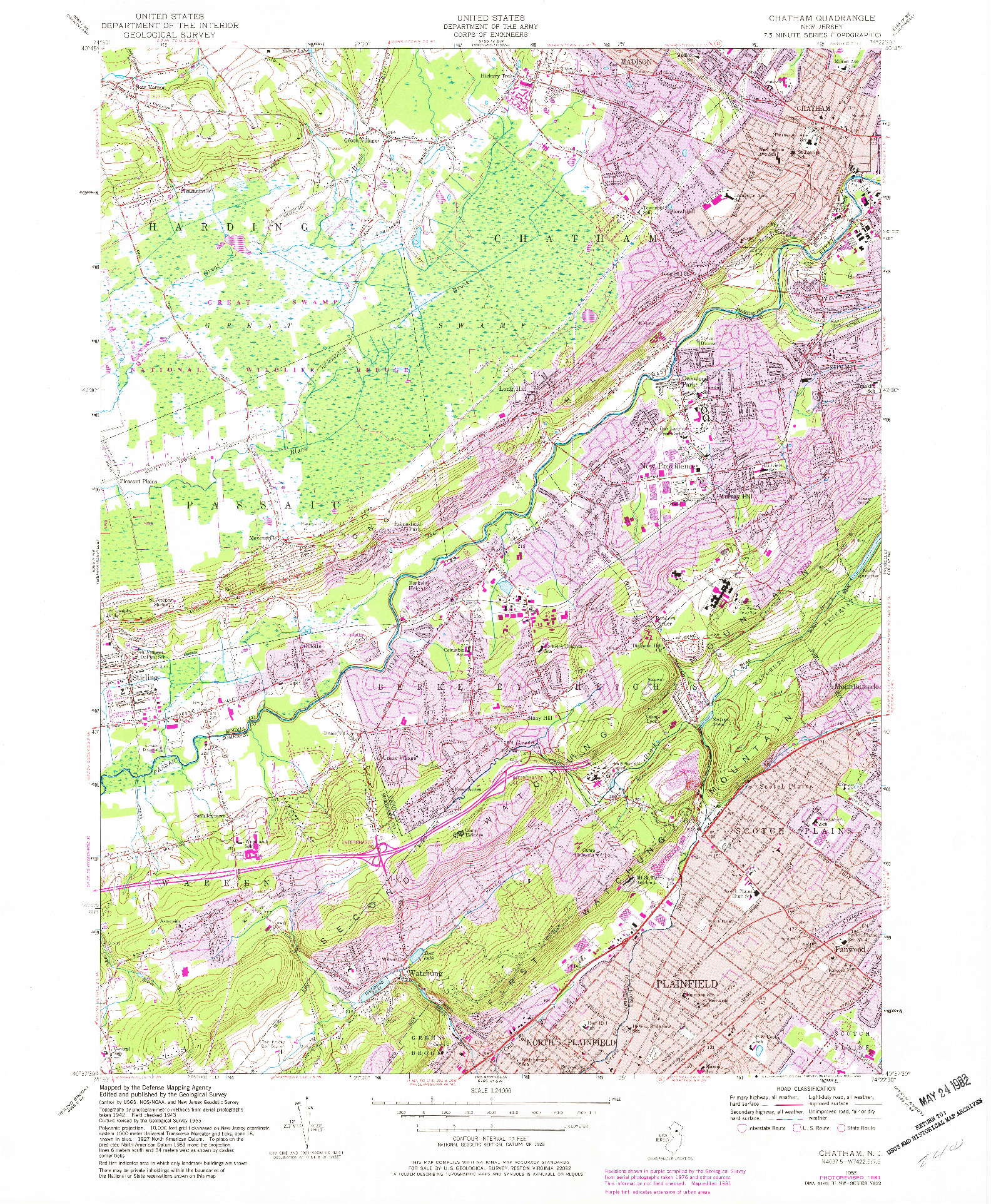 USGS 1:24000-SCALE QUADRANGLE FOR CHATHAM, NJ 1955