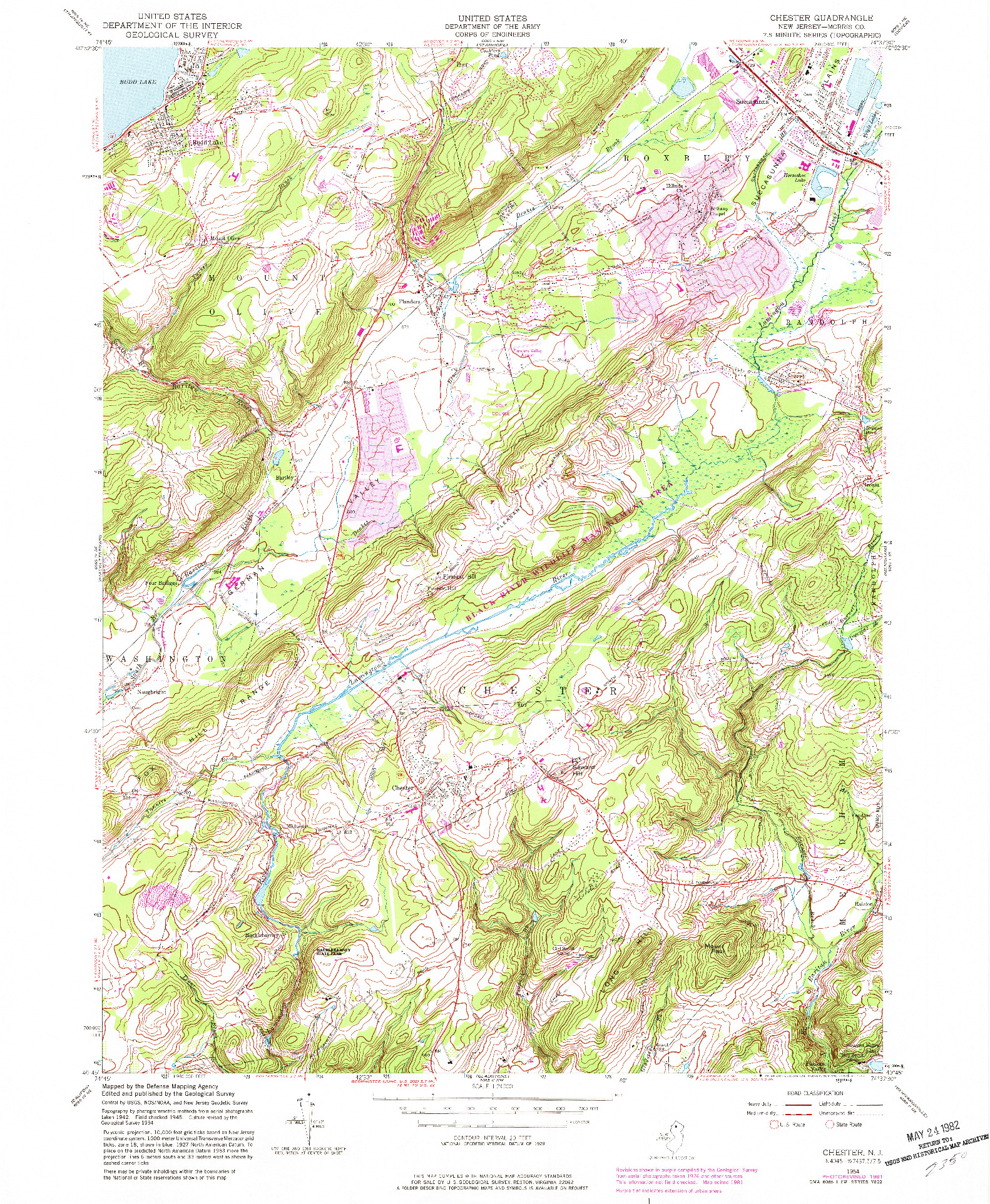 USGS 1:24000-SCALE QUADRANGLE FOR CHESTER, NJ 1954