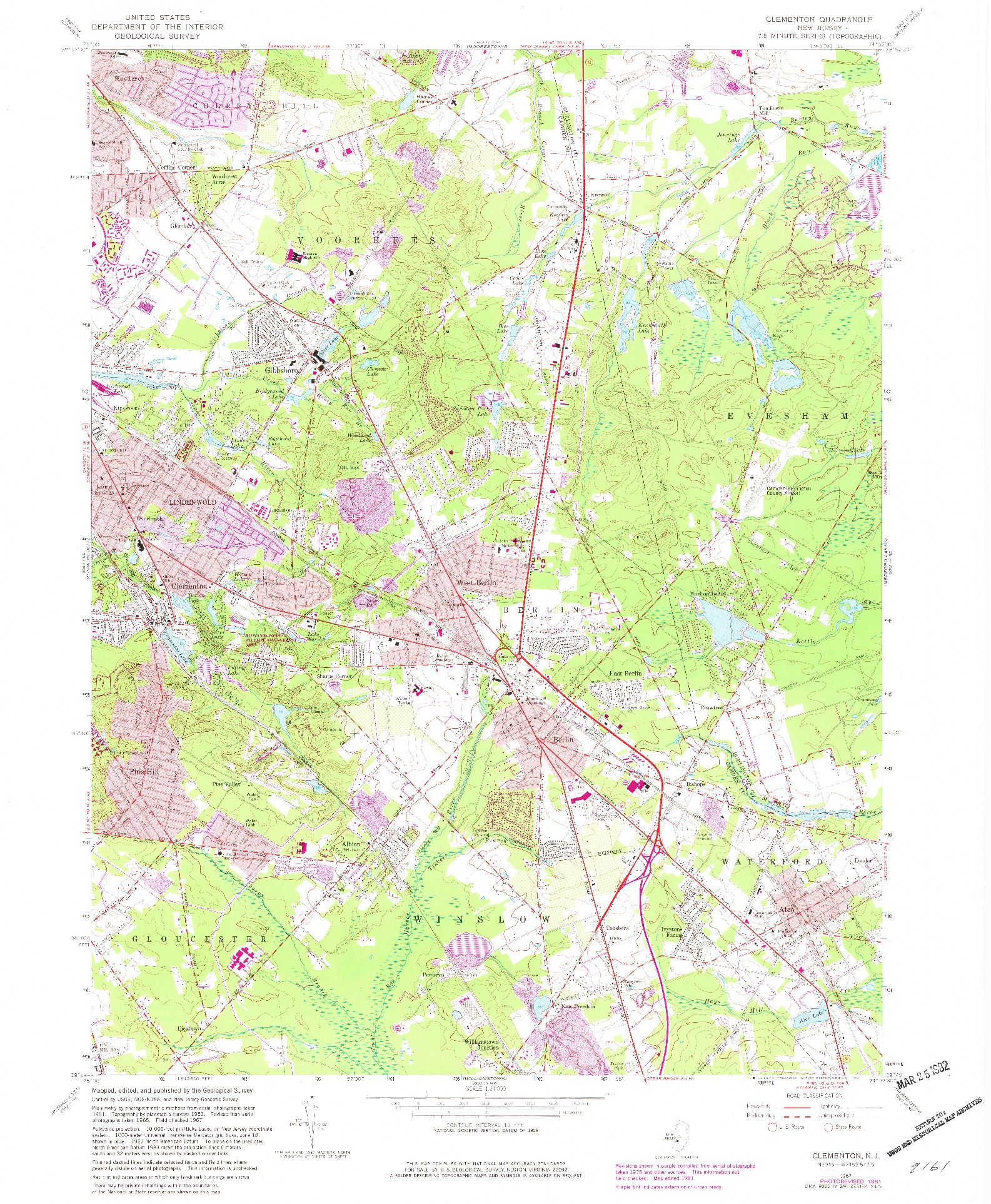 USGS 1:24000-SCALE QUADRANGLE FOR CLEMENTON, NJ 1967