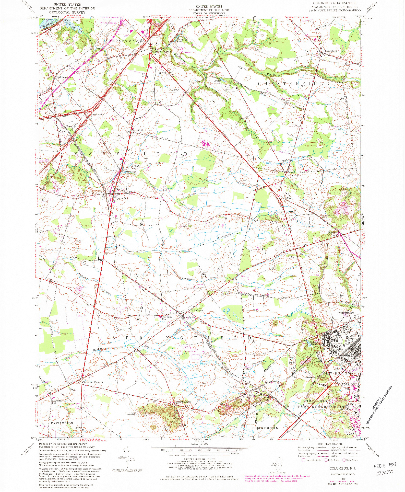 USGS 1:24000-SCALE QUADRANGLE FOR COLUMBUS, NJ 1957