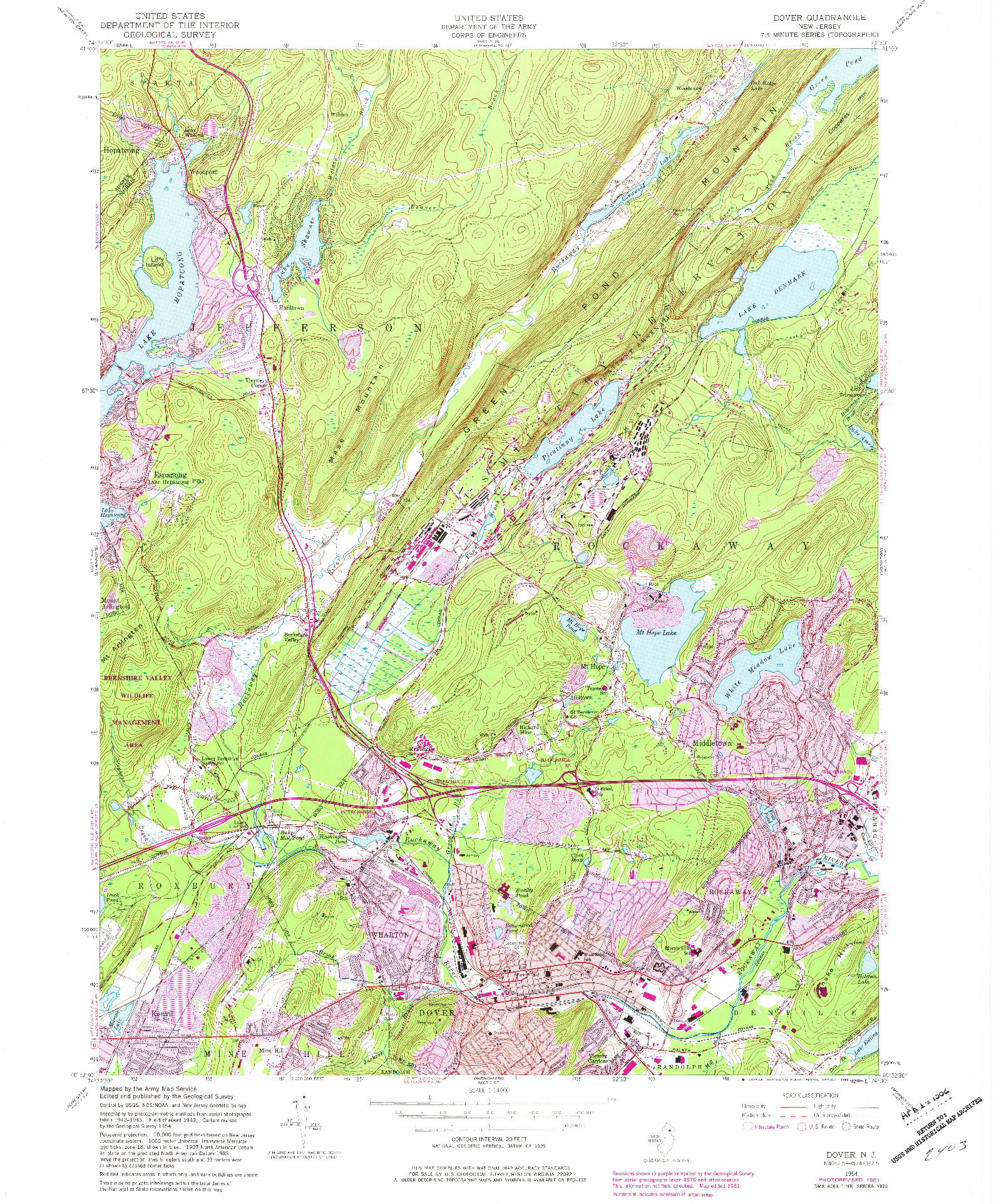 USGS 1:24000-SCALE QUADRANGLE FOR DOVER, NJ 1954