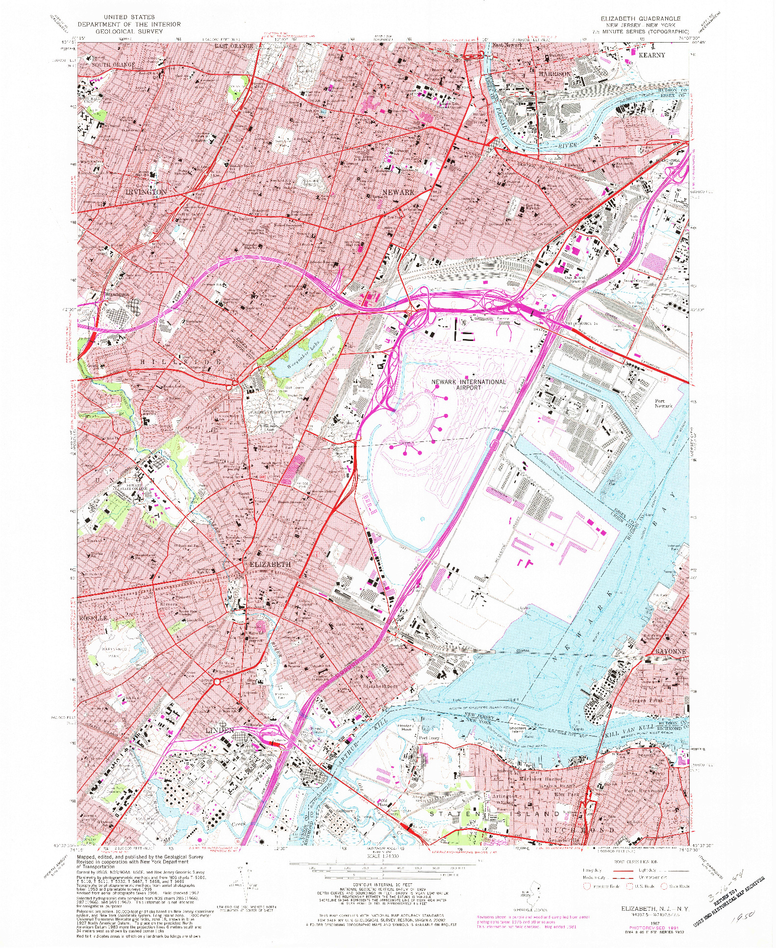 USGS 1:24000-SCALE QUADRANGLE FOR ELIZABETH, NJ 1967