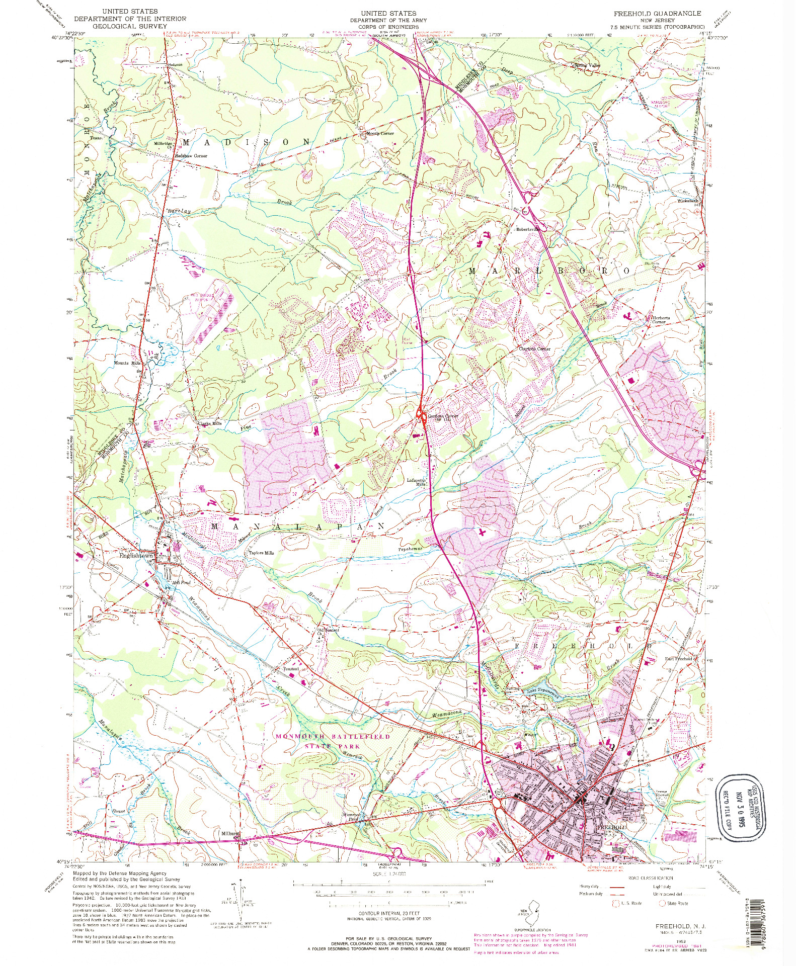 USGS 1:24000-SCALE QUADRANGLE FOR FREEHOLD, NJ 1953