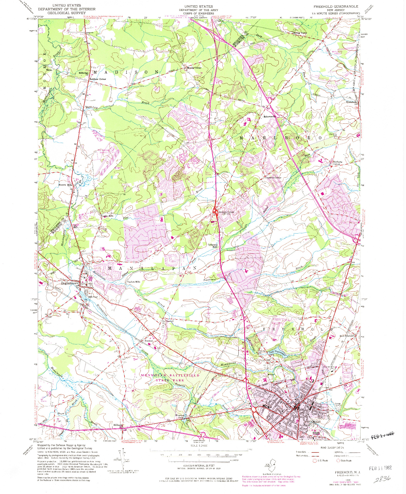 USGS 1:24000-SCALE QUADRANGLE FOR FREEHOLD, NJ 1953