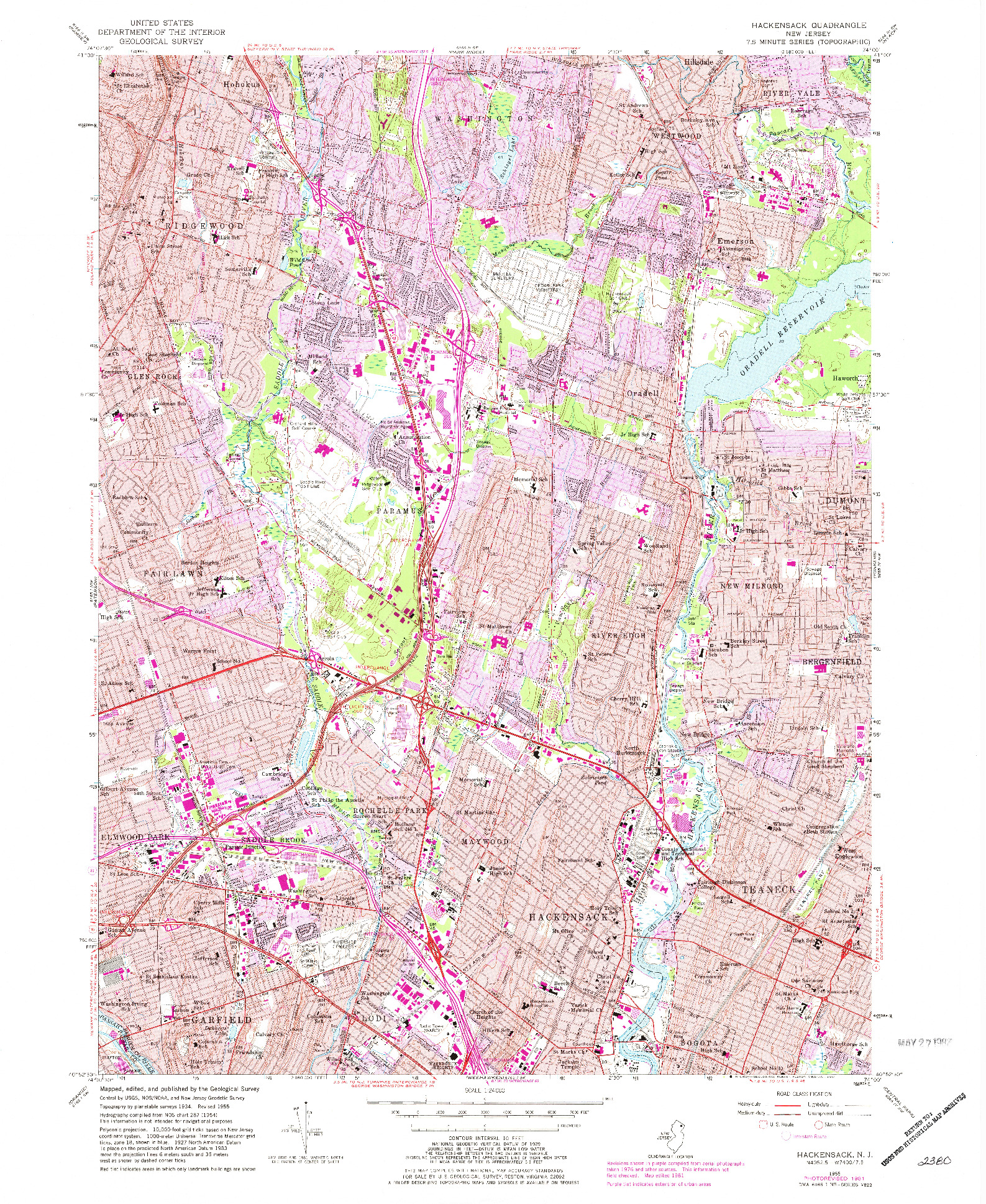 USGS 1:24000-SCALE QUADRANGLE FOR HACKENSACK, NJ 1955