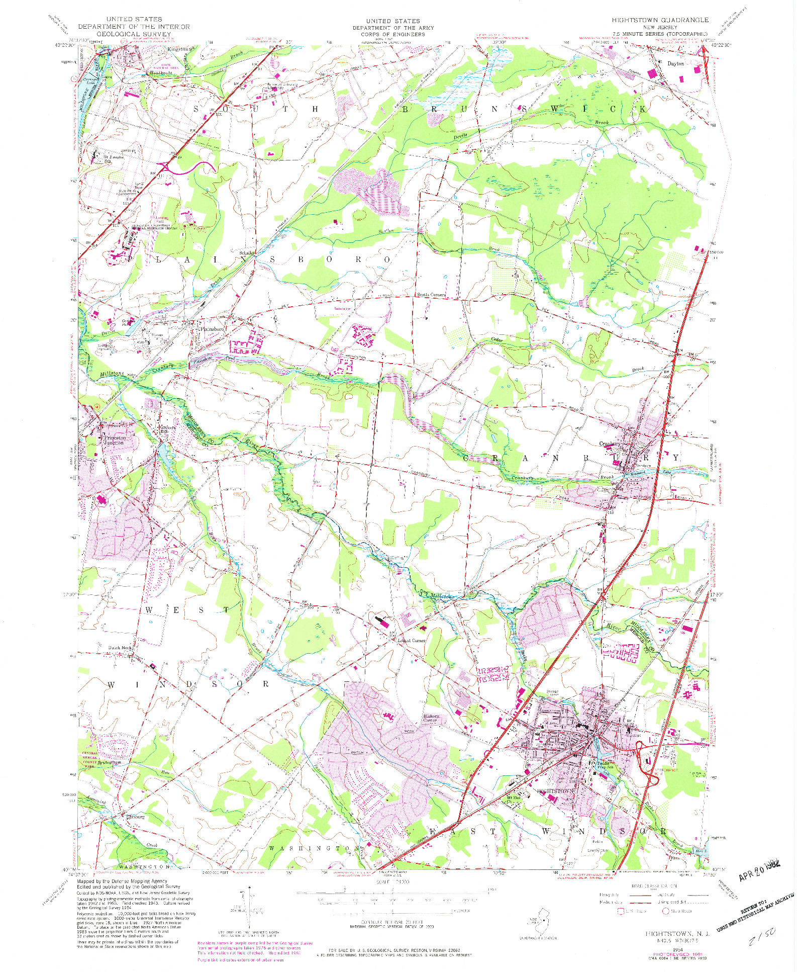 USGS 1:24000-SCALE QUADRANGLE FOR HIGHTSTOWN, NJ 1954