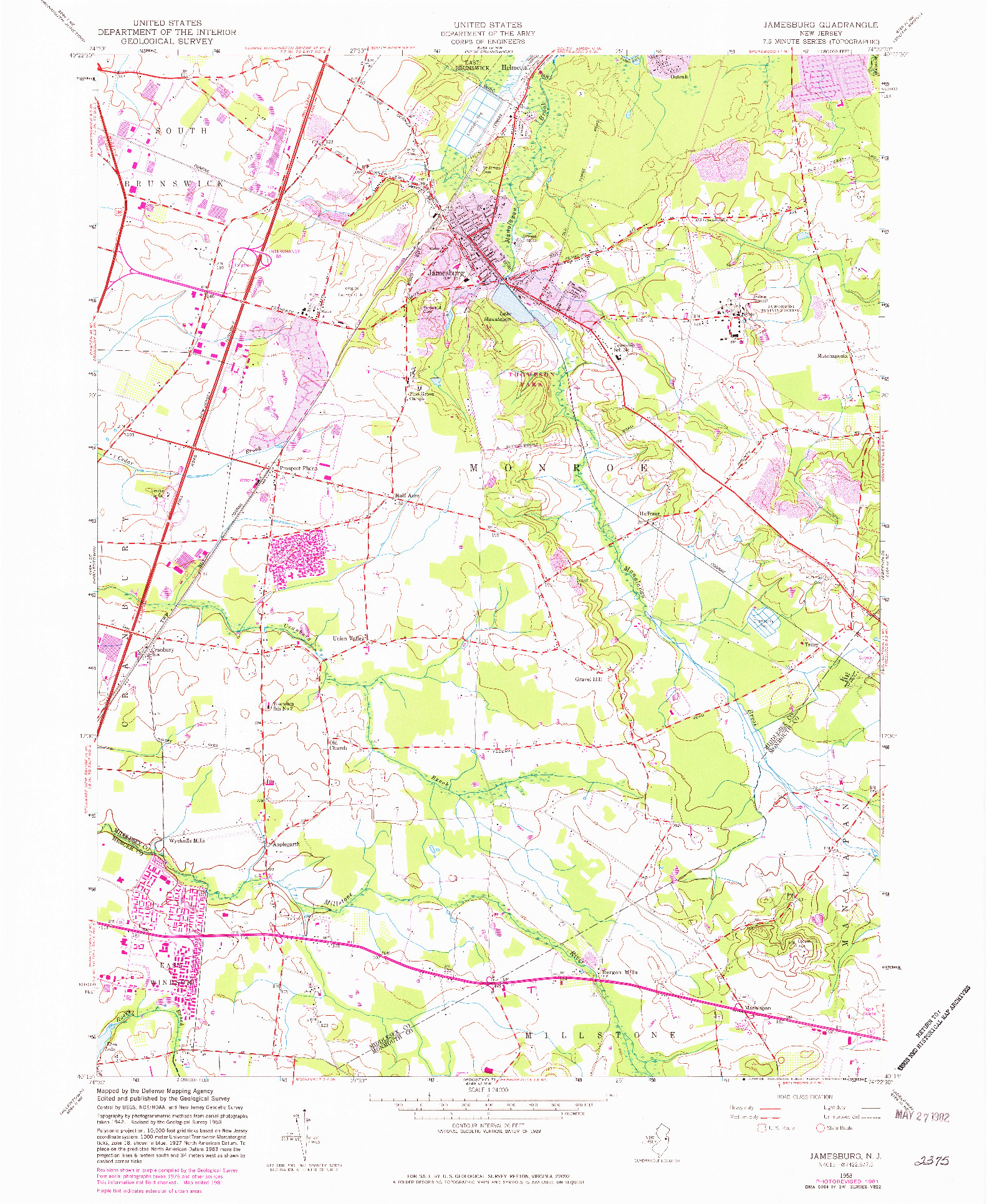 USGS 1:24000-SCALE QUADRANGLE FOR JAMESBURG, NJ 1953
