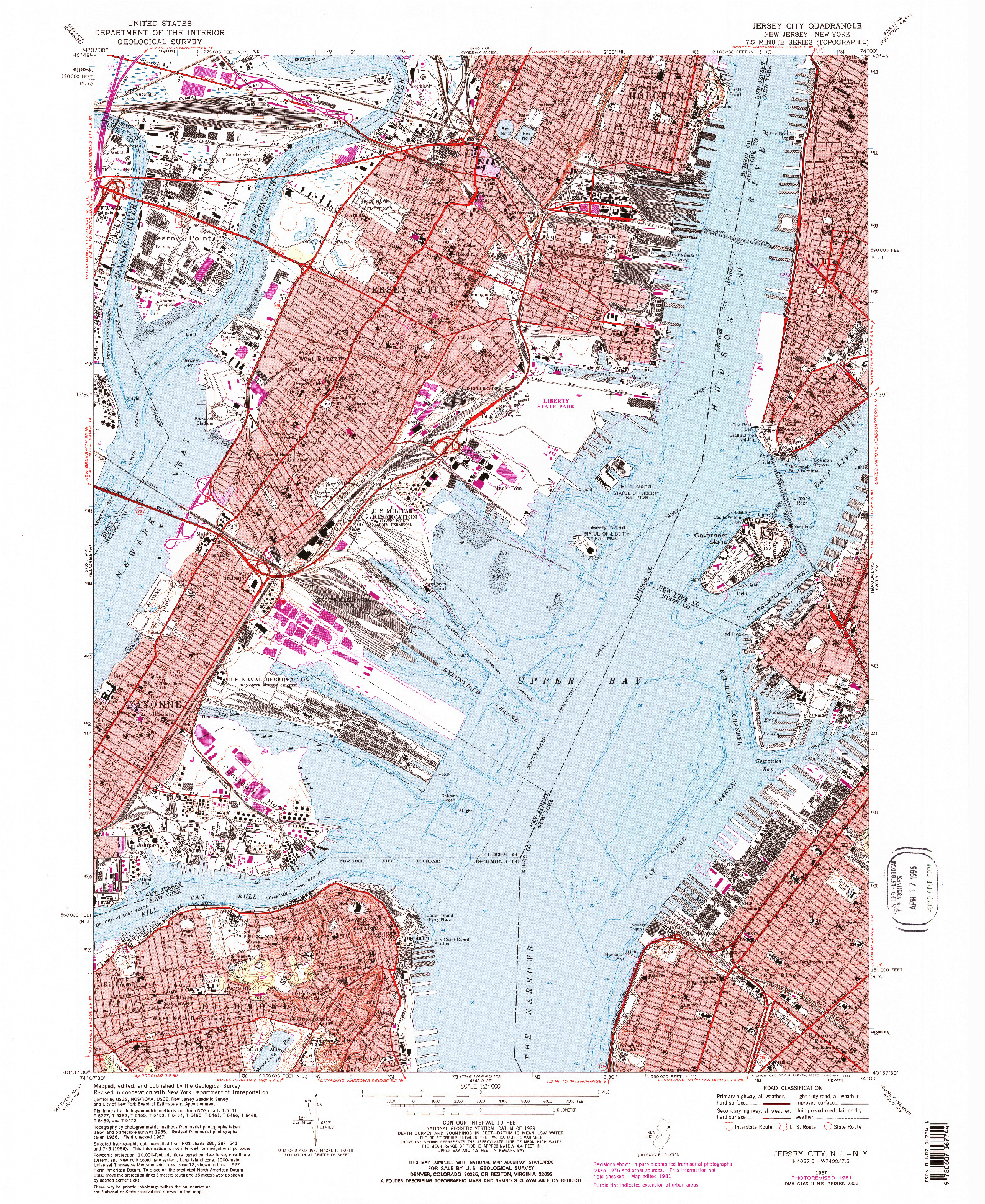 USGS 1:24000-SCALE QUADRANGLE FOR JERSEY CITY, NJ 1967