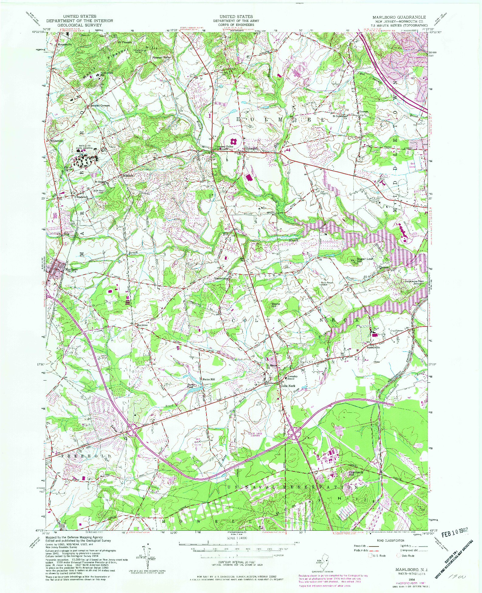 USGS 1:24000-SCALE QUADRANGLE FOR MARLBORO, NJ 1954