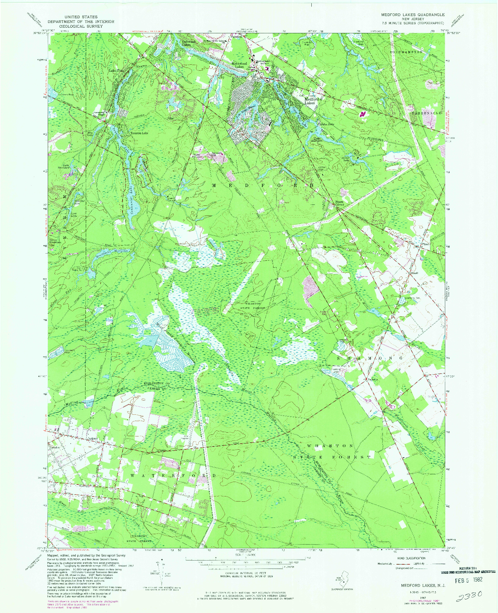 USGS 1:24000-SCALE QUADRANGLE FOR MEDFORD LAKES, NJ 1967