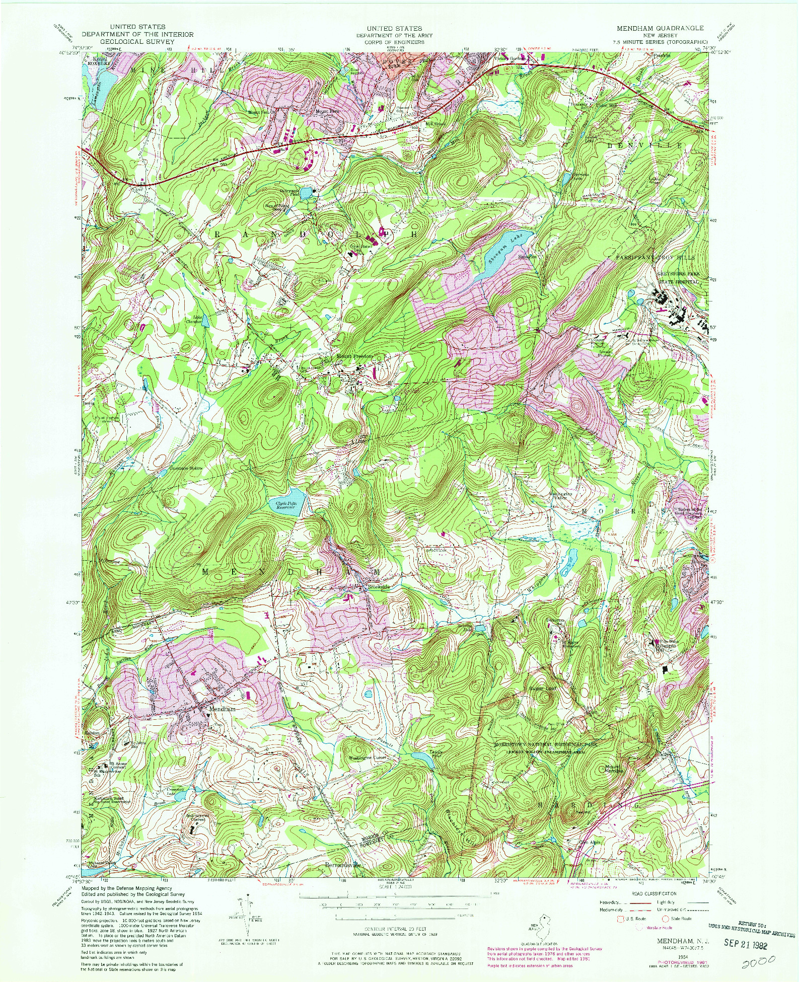 USGS 1:24000-SCALE QUADRANGLE FOR MENDHAM, NJ 1954