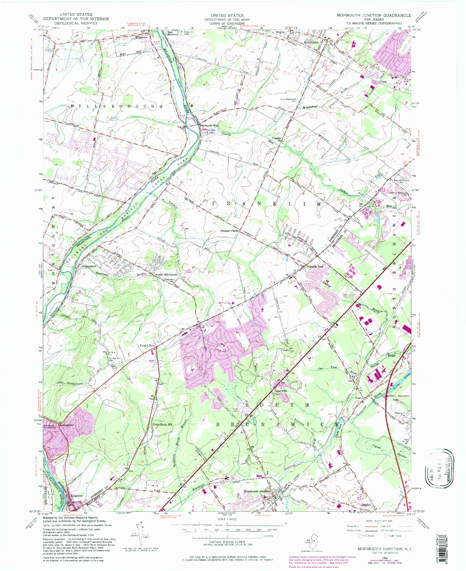 USGS 1:24000-SCALE QUADRANGLE FOR MONMOUTH JUNCTION, NJ 1954