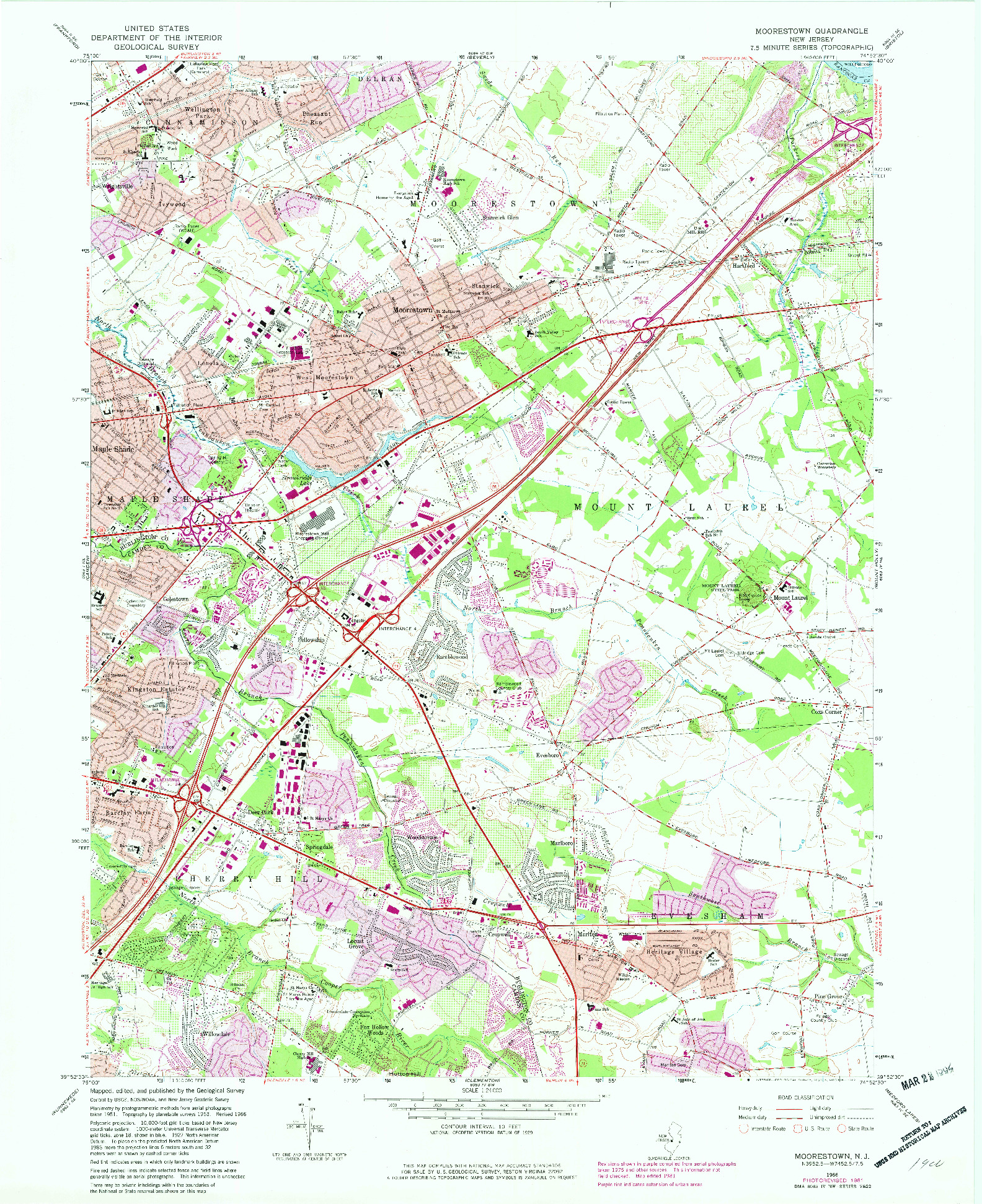 USGS 1:24000-SCALE QUADRANGLE FOR MOORESTOWN, NJ 1966