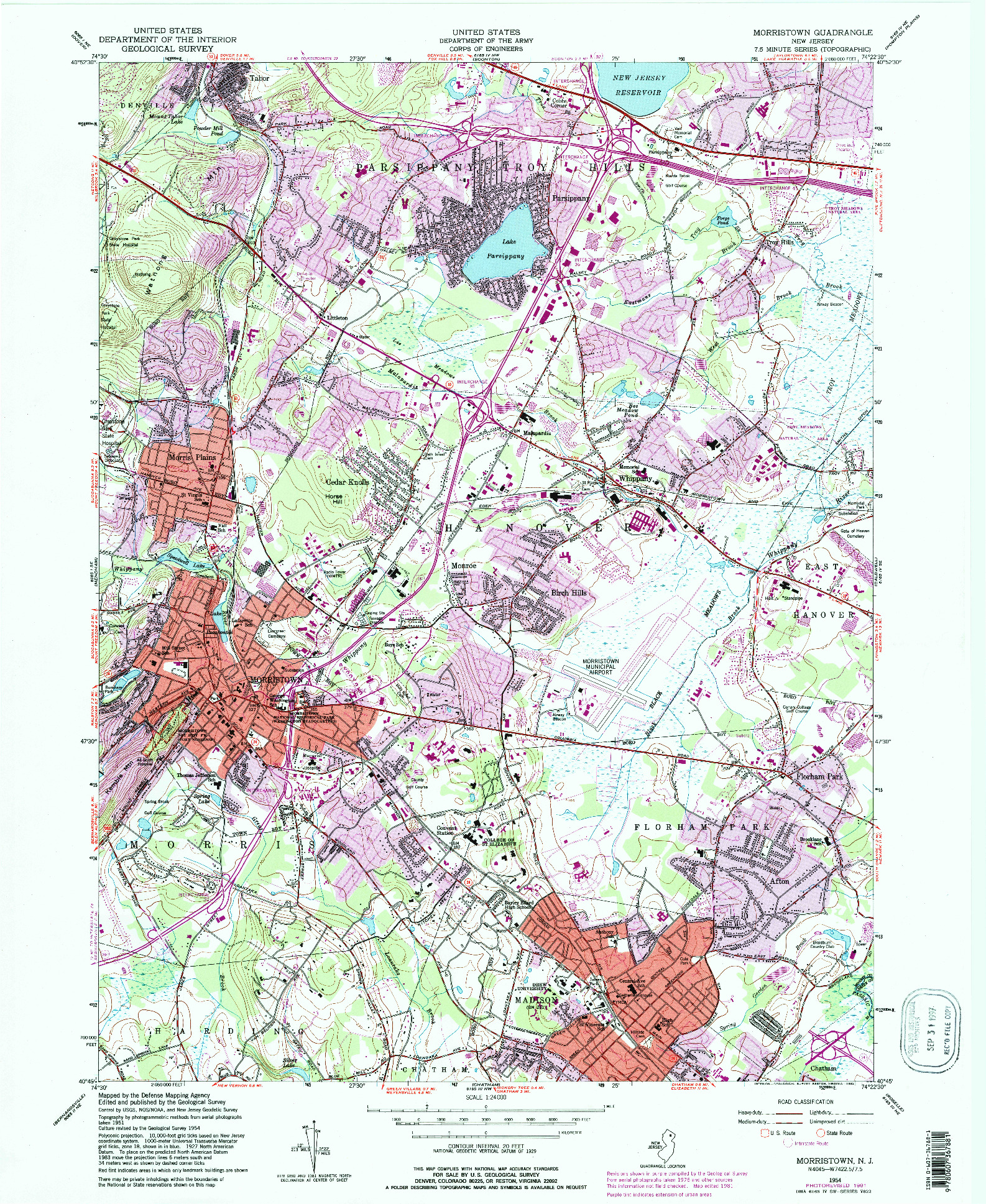 USGS 1:24000-SCALE QUADRANGLE FOR MORRISTOWN, NJ 1954