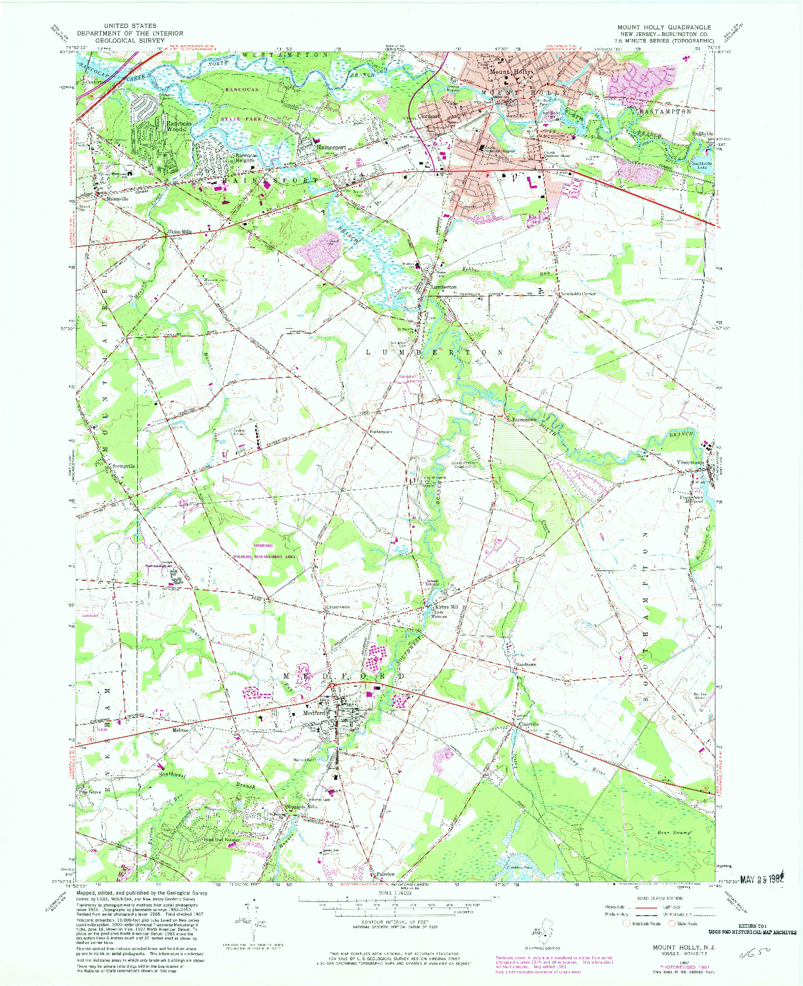 USGS 1:24000-SCALE QUADRANGLE FOR MOUNT HOLLY, NJ 1967