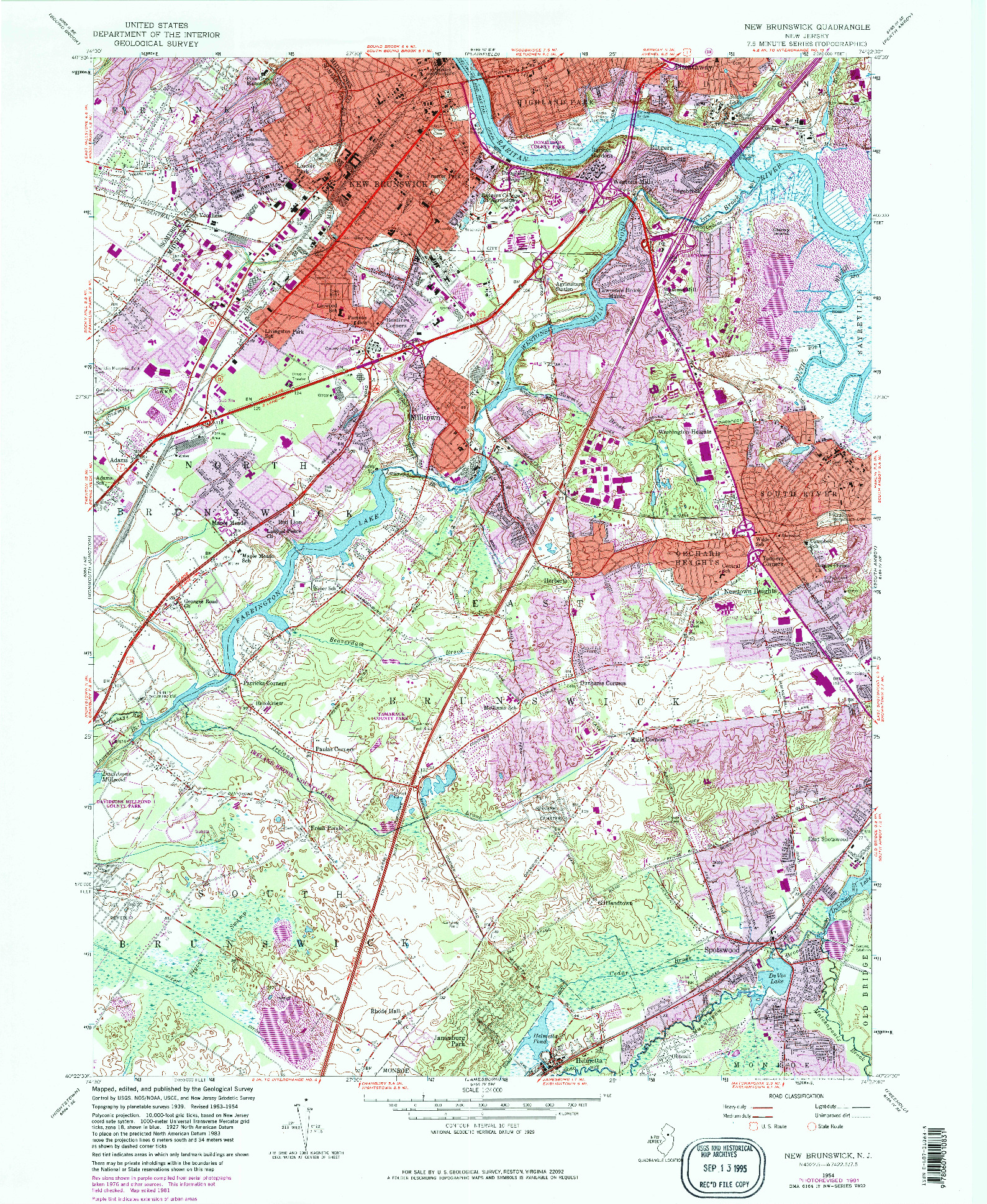 USGS 1:24000-SCALE QUADRANGLE FOR NEW BRUNSWICK, NJ 1954