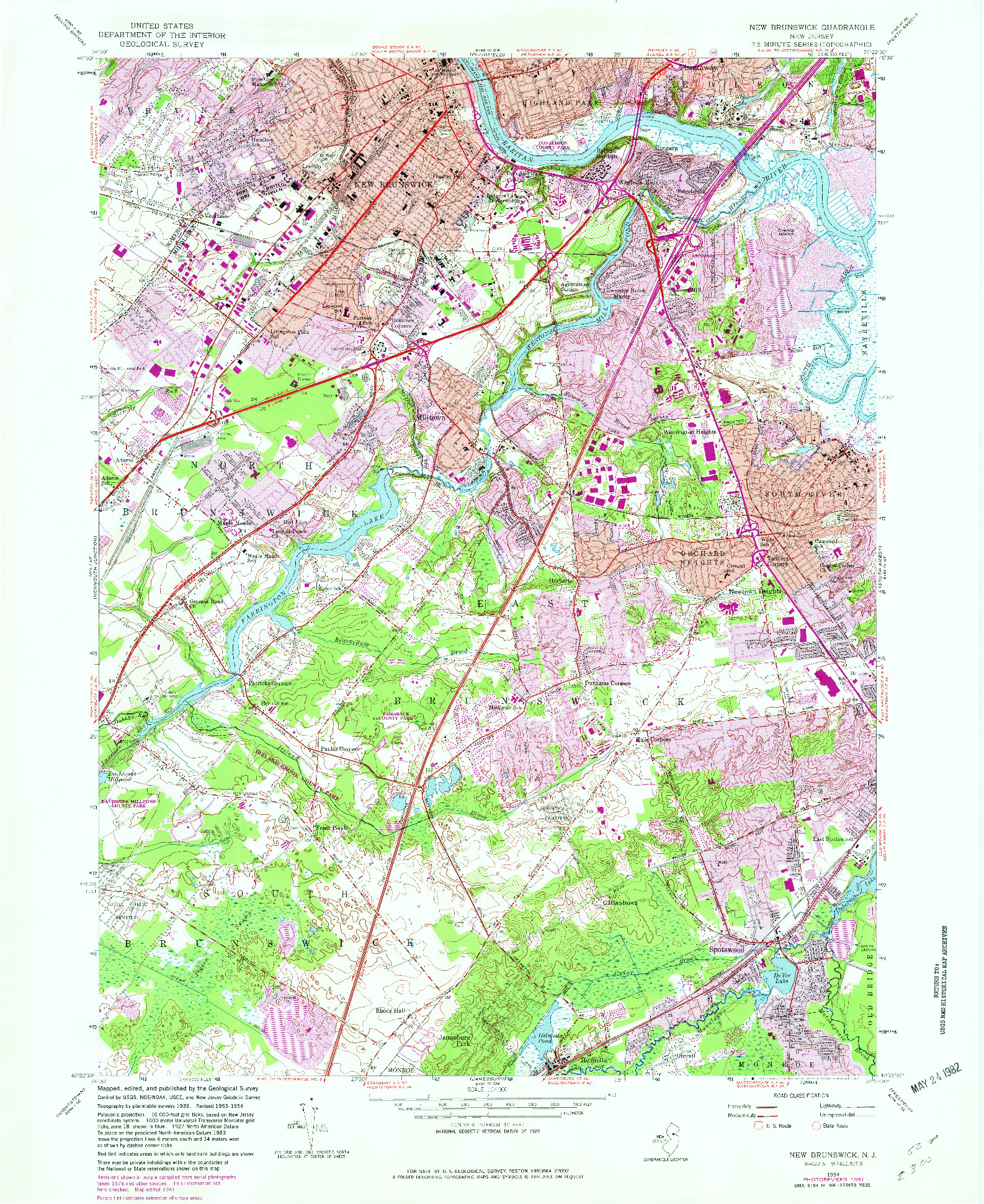 USGS 1:24000-SCALE QUADRANGLE FOR NEW BRUNSWICK, NJ 1954