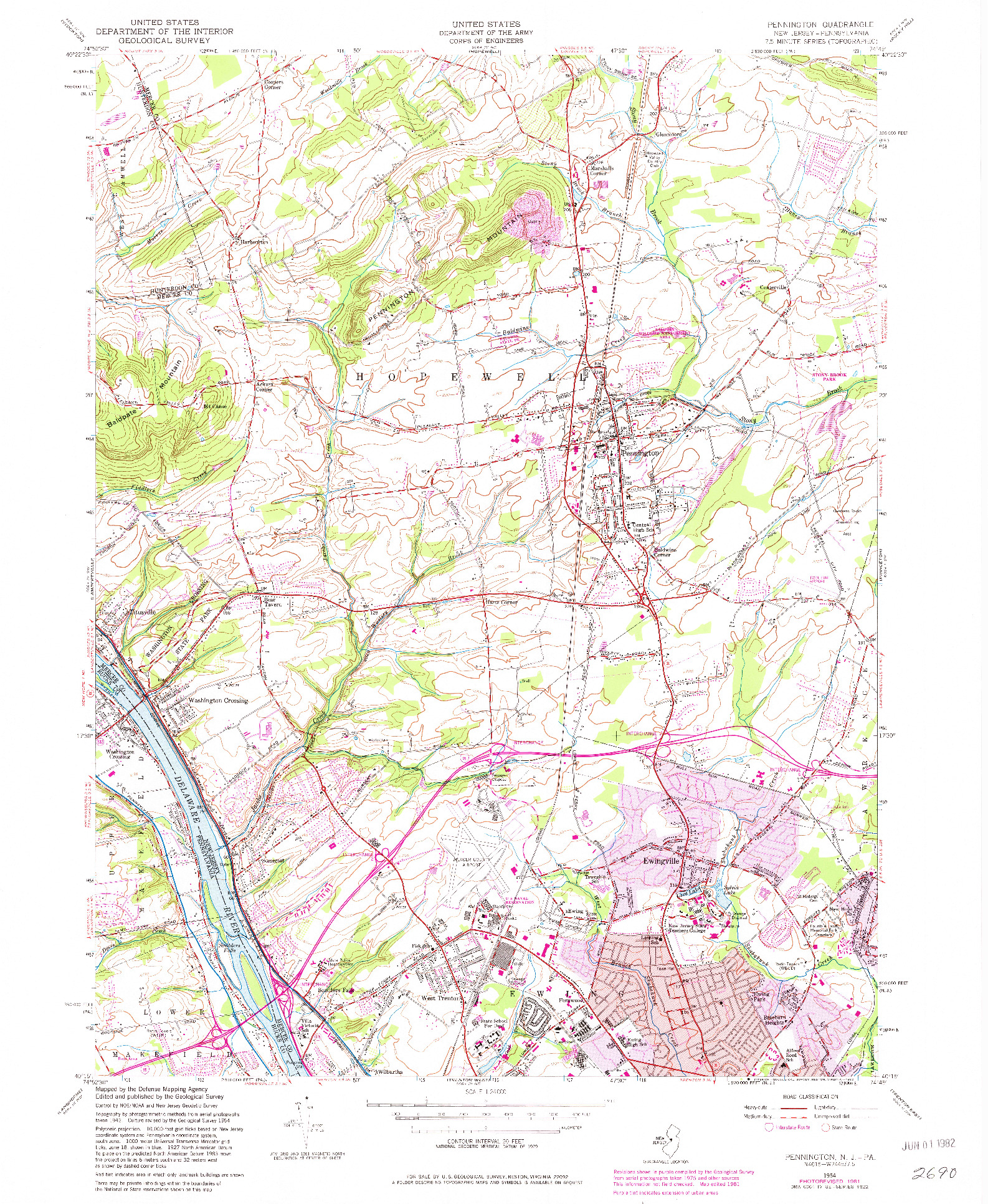 USGS 1:24000-SCALE QUADRANGLE FOR PENNINGTON, NJ 1954