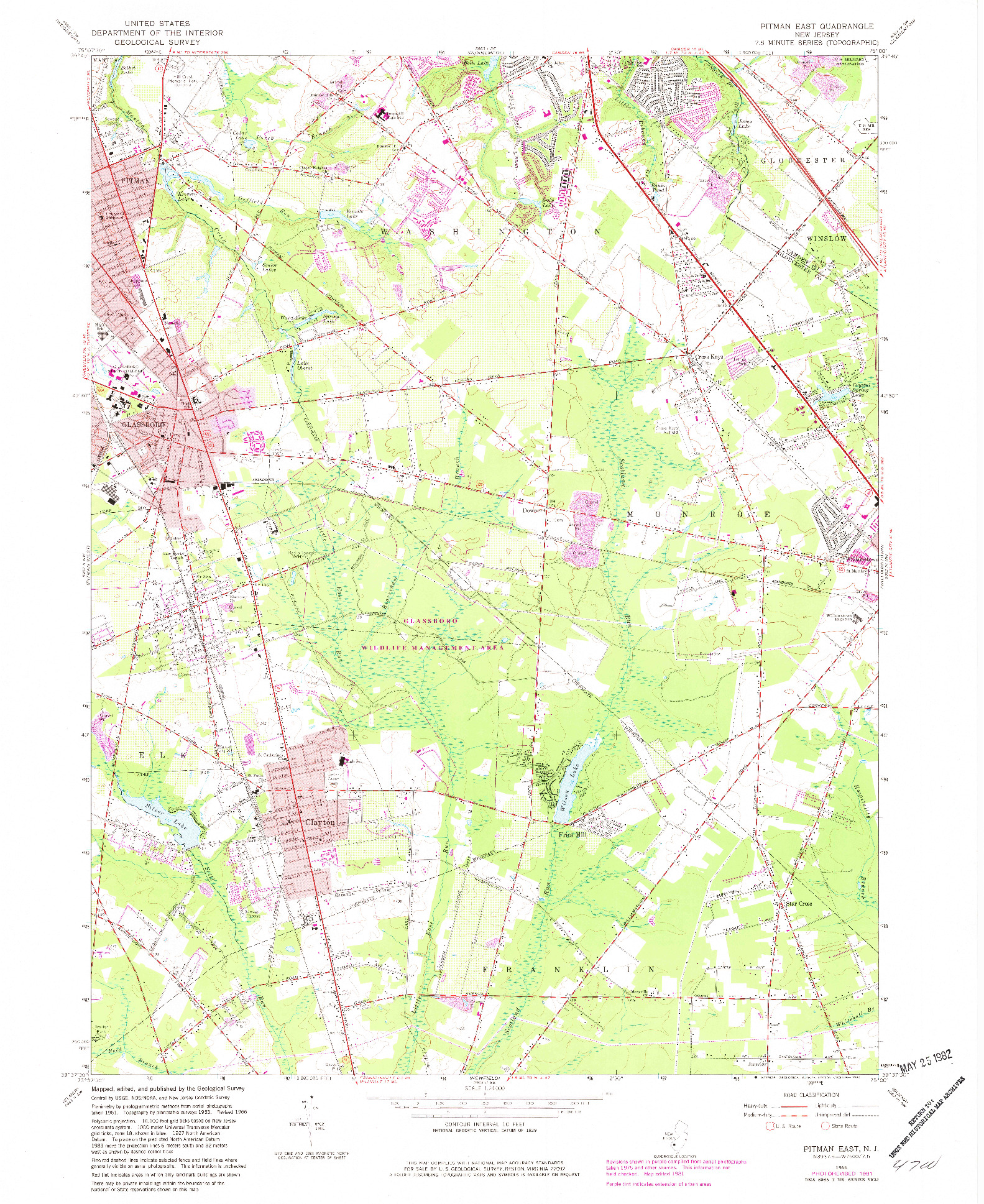 USGS 1:24000-SCALE QUADRANGLE FOR PITMAN EAST, NJ 1966