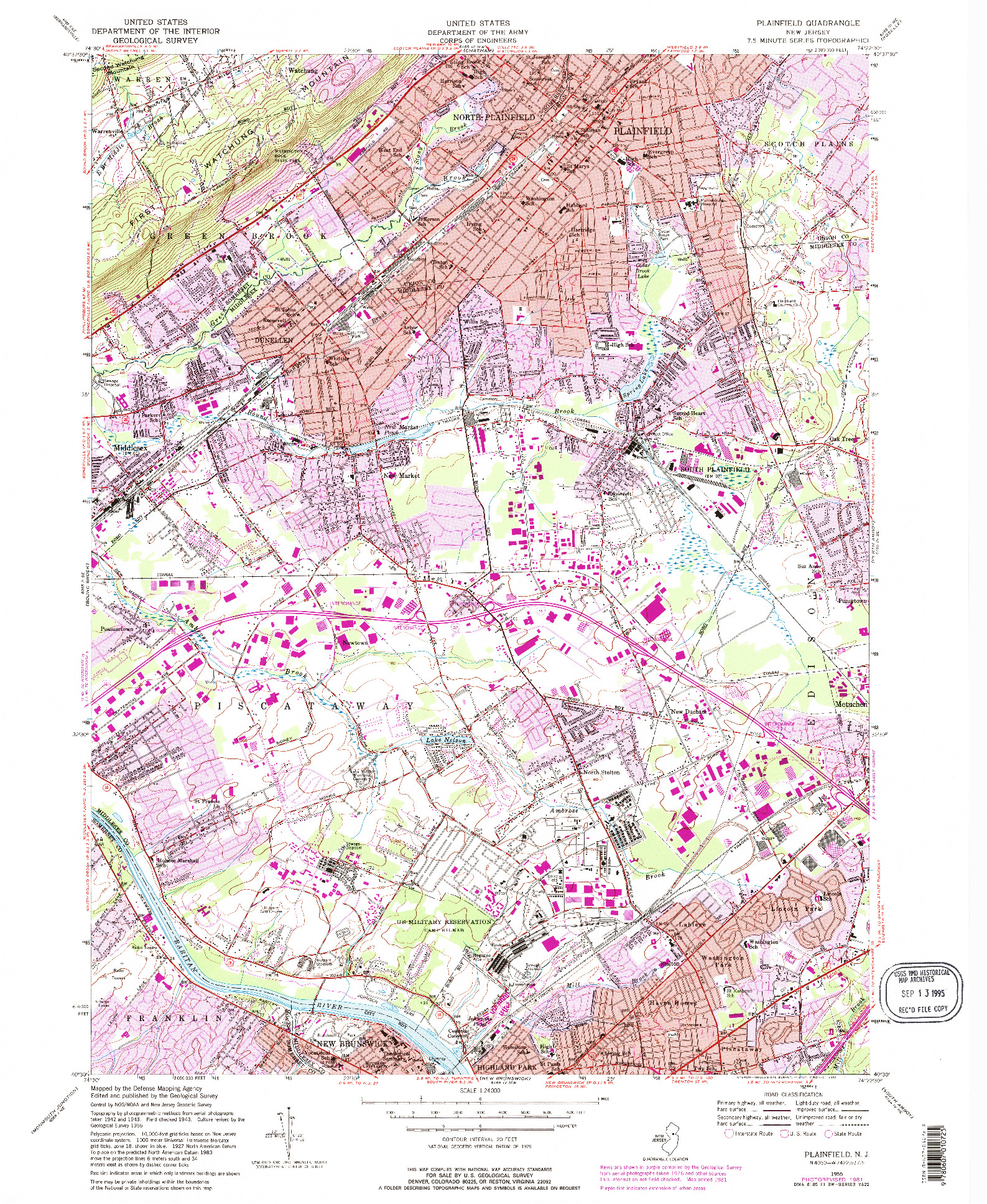 USGS 1:24000-SCALE QUADRANGLE FOR PLAINFIELD, NJ 1955