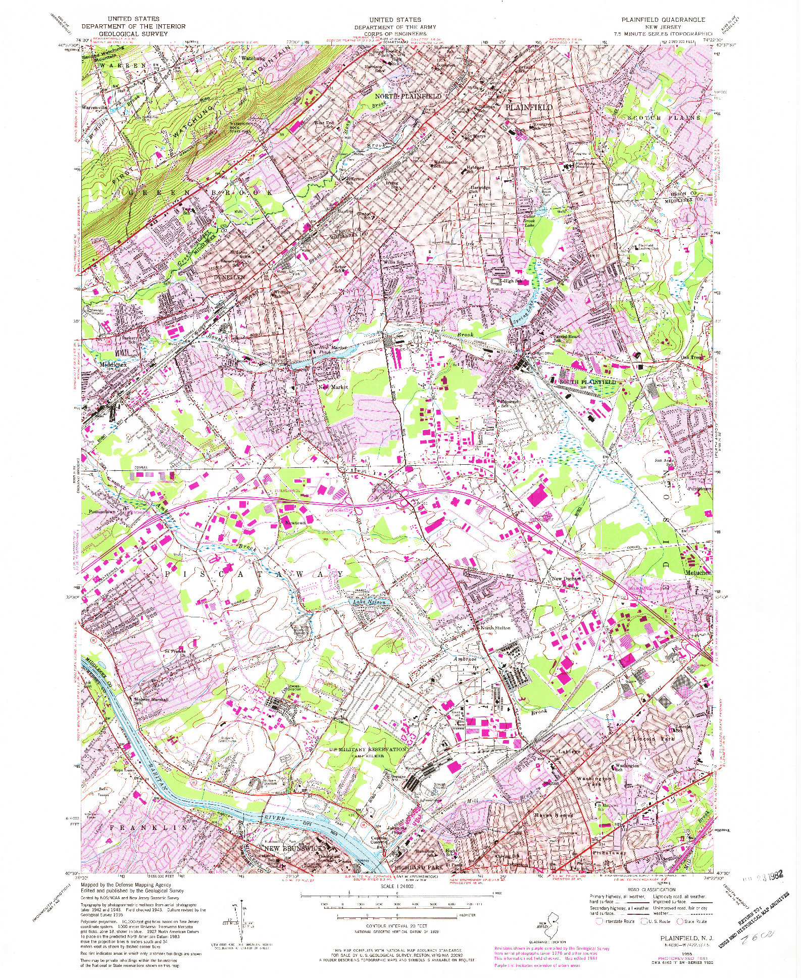 USGS 1:24000-SCALE QUADRANGLE FOR PLAINFIELD, NJ 1955