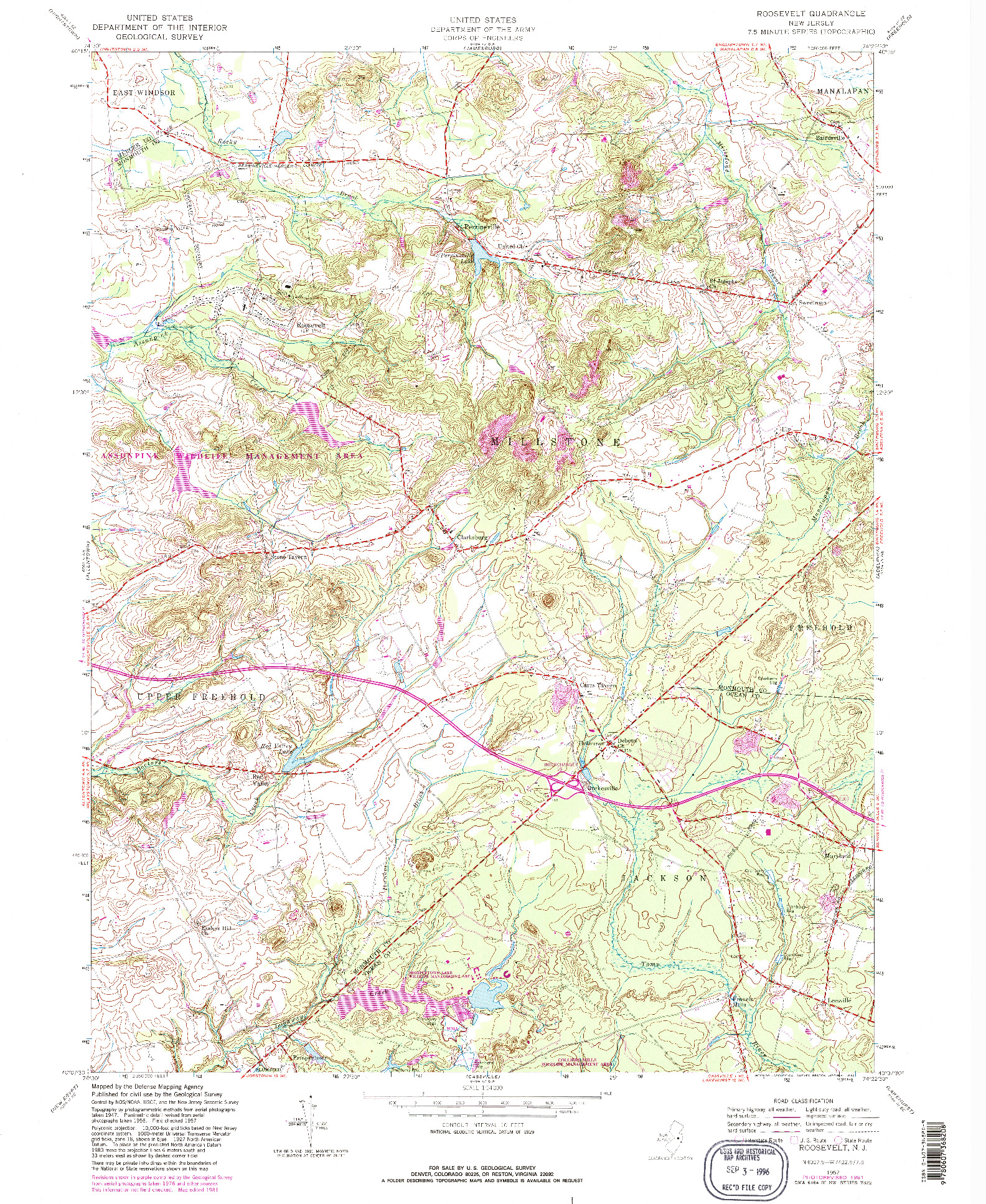 USGS 1:24000-SCALE QUADRANGLE FOR ROOSEVELT, NJ 1957