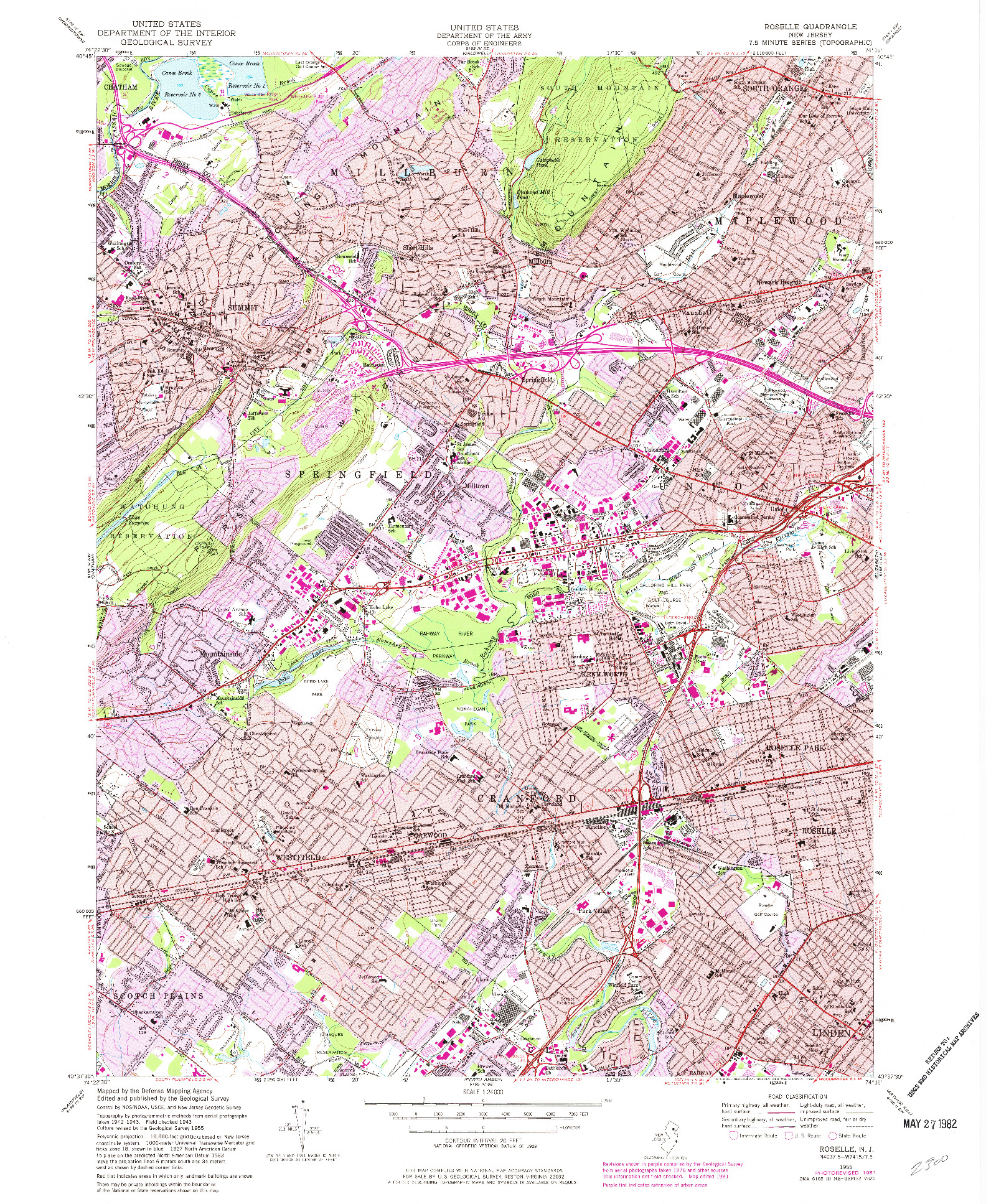 USGS 1:24000-SCALE QUADRANGLE FOR ROSELLE, NJ 1955