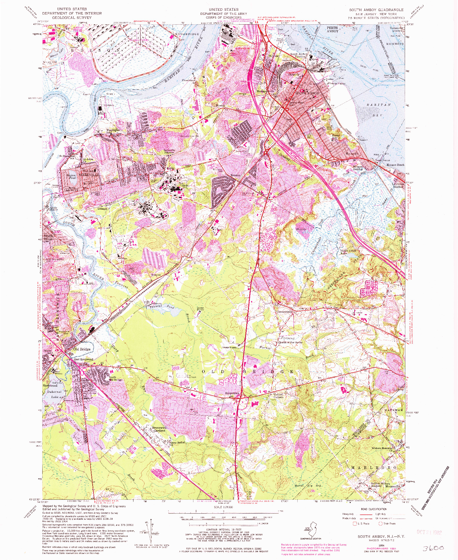 USGS 1:24000-SCALE QUADRANGLE FOR SOUTH AMBOY, NJ 1954