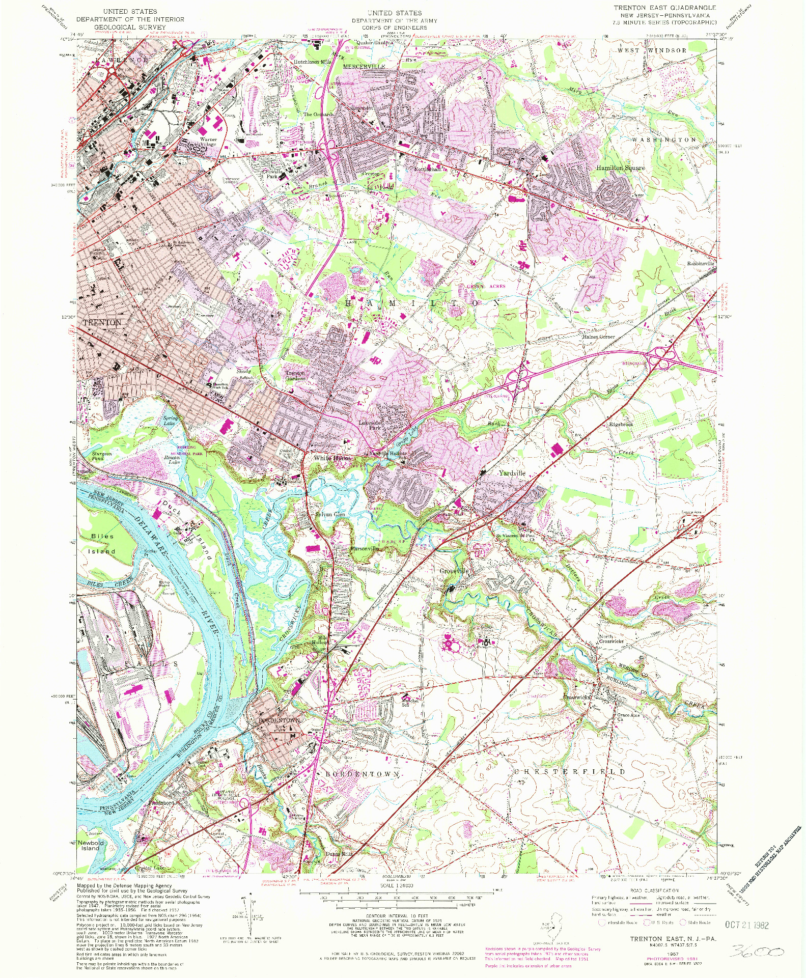 USGS 1:24000-SCALE QUADRANGLE FOR TRENTON EAST, NJ 1957