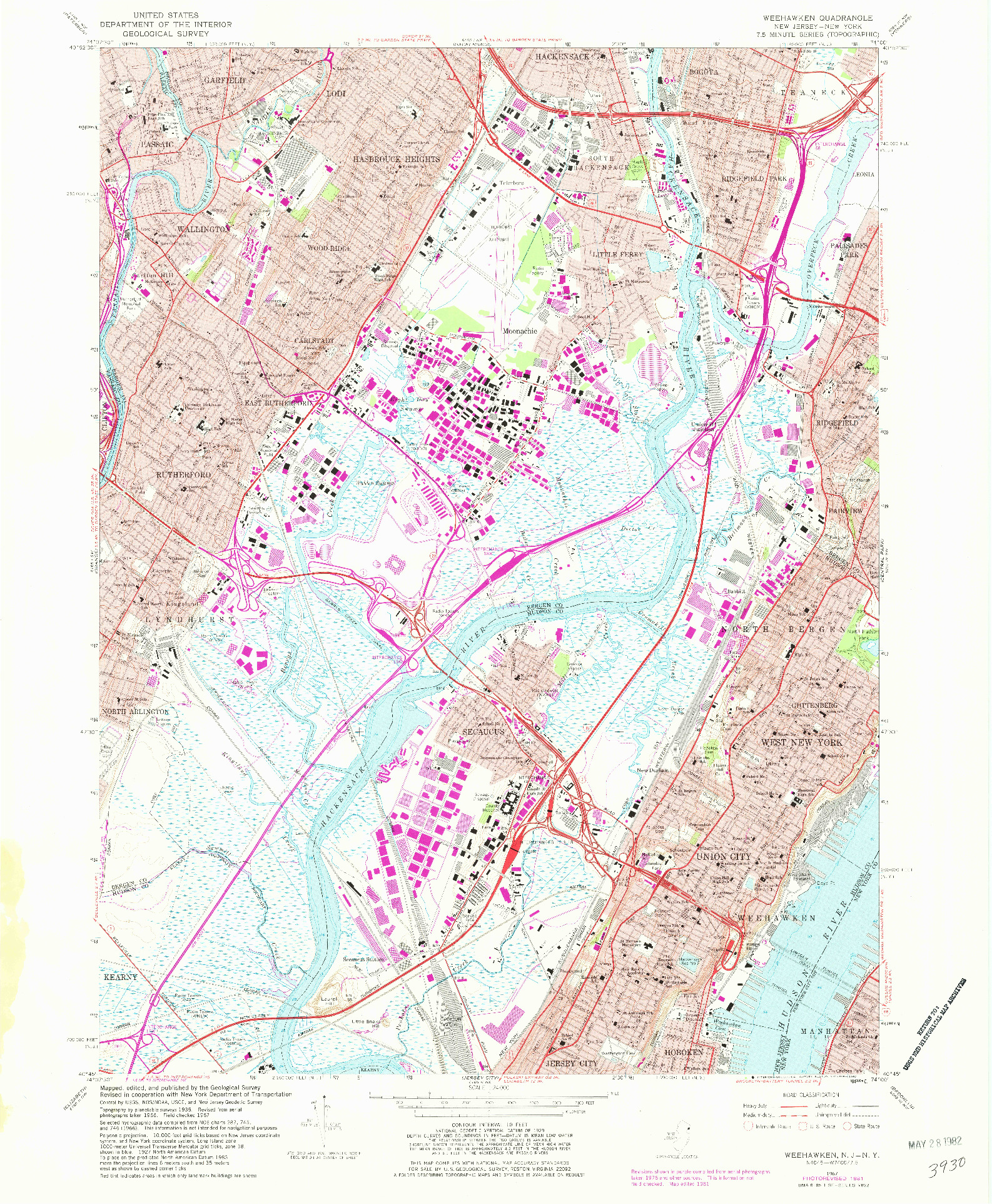 USGS 1:24000-SCALE QUADRANGLE FOR WEEHAWKEN, NJ 1967