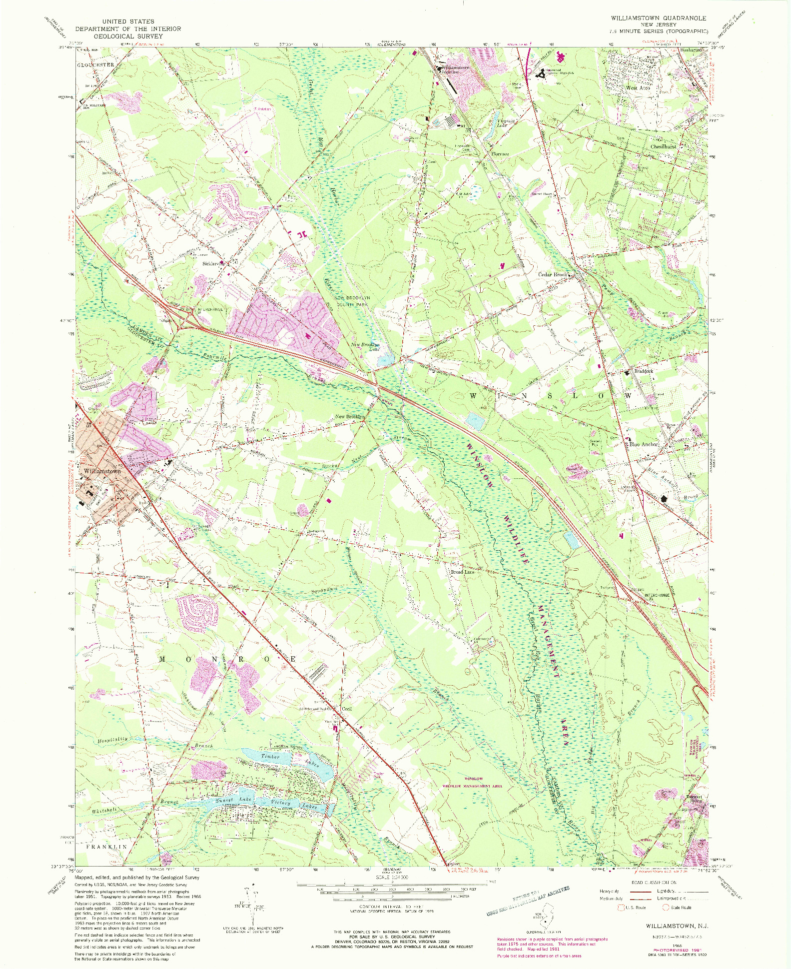 USGS 1:24000-SCALE QUADRANGLE FOR WILLIAMSTOWN, NJ 1966