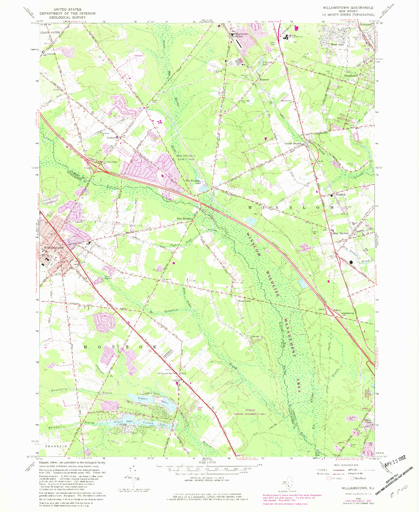 USGS 1:24000-SCALE QUADRANGLE FOR WILLIAMSTOWN, NJ 1966