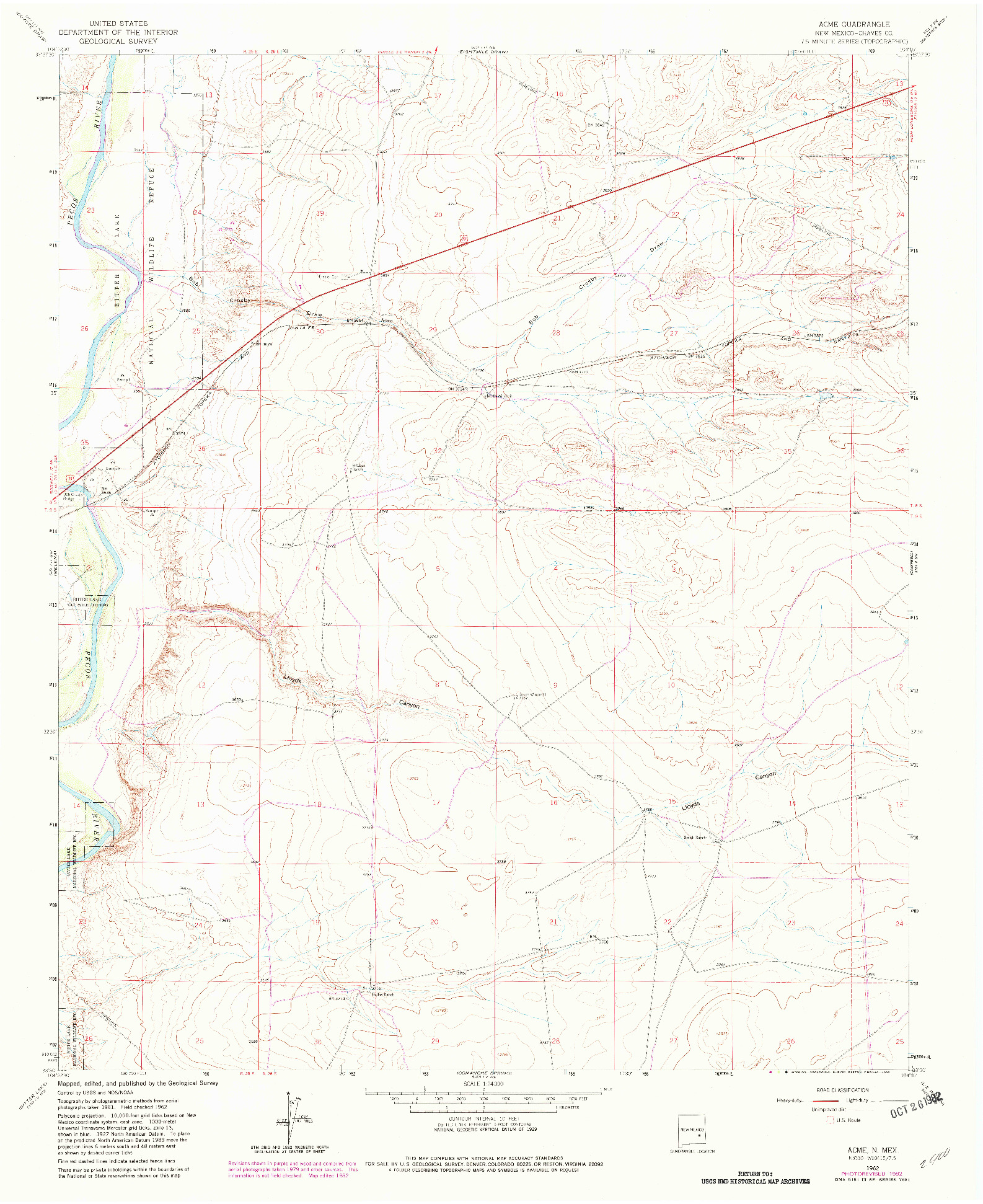 USGS 1:24000-SCALE QUADRANGLE FOR ACME, NM 1962