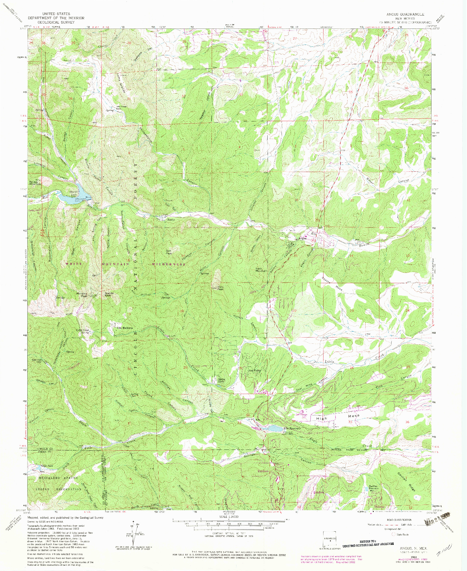 USGS 1:24000-SCALE QUADRANGLE FOR ANGUS, NM 1963