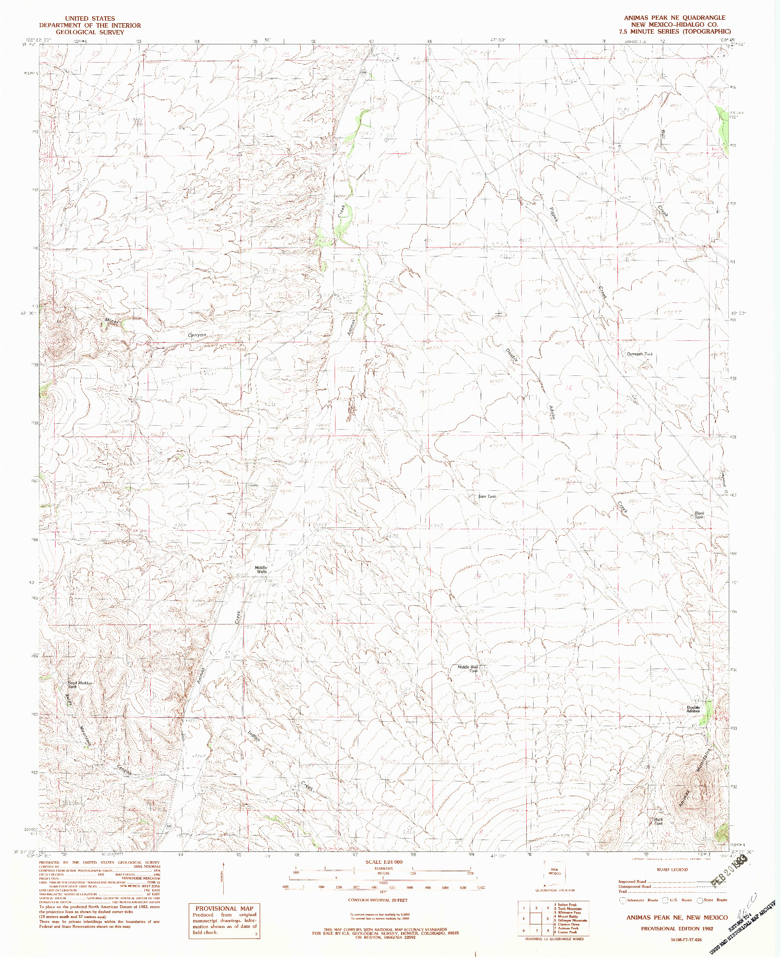 USGS 1:24000-SCALE QUADRANGLE FOR ANIMAS PEAK NE, NM 1982