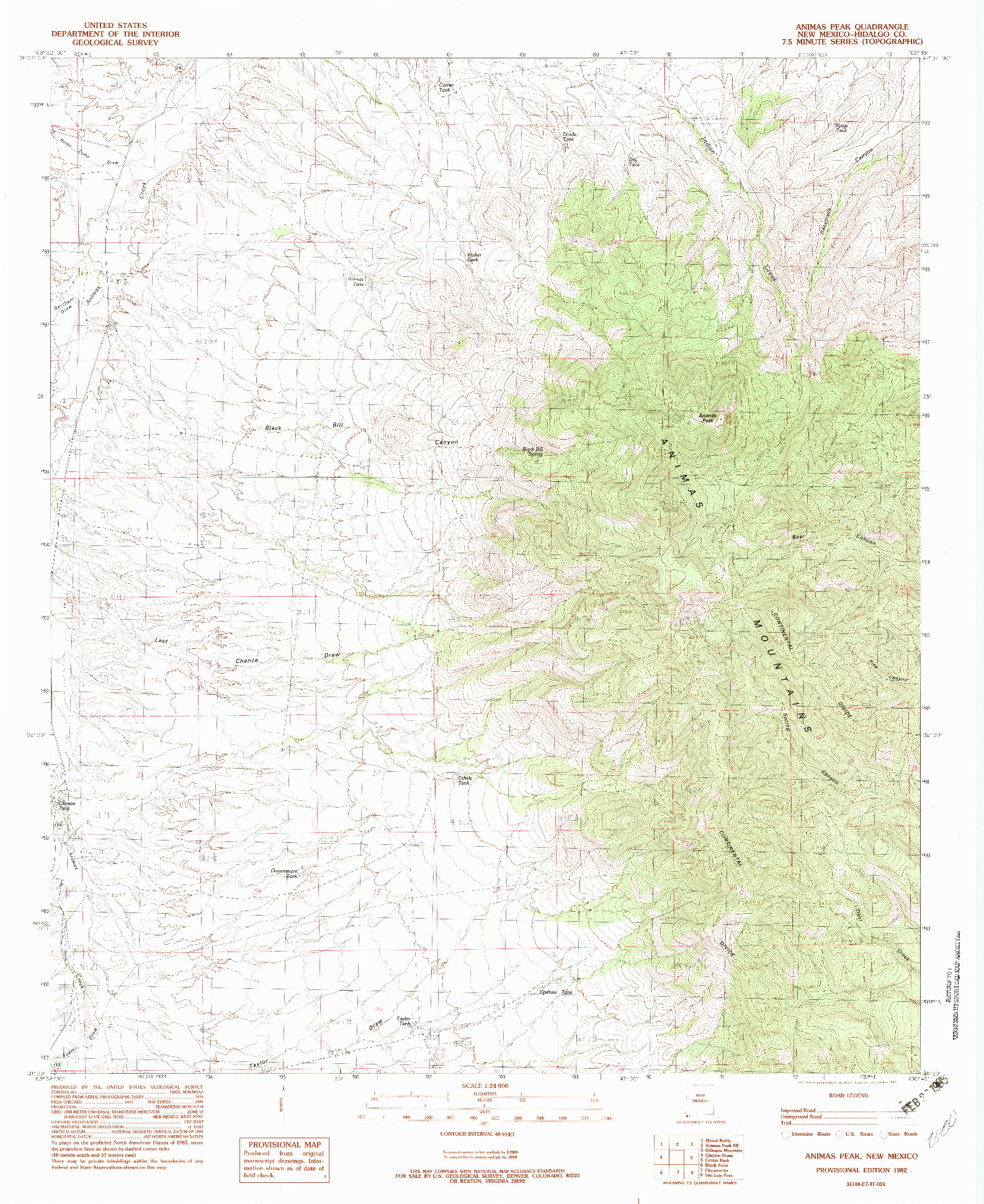 USGS 1:24000-SCALE QUADRANGLE FOR ANIMAS PEAK, NM 1982