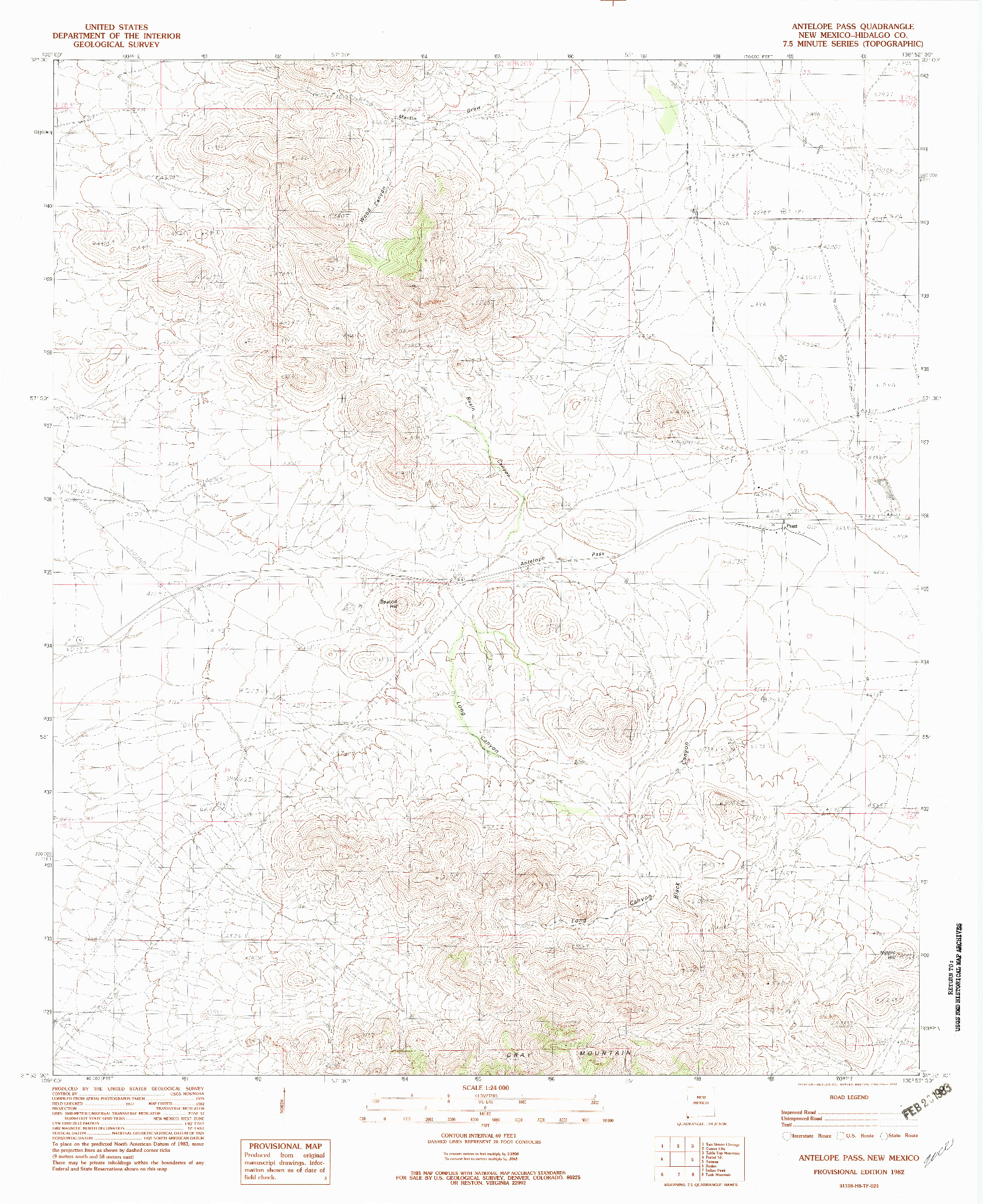 USGS 1:24000-SCALE QUADRANGLE FOR ANTELOPE PASS, NM 1982