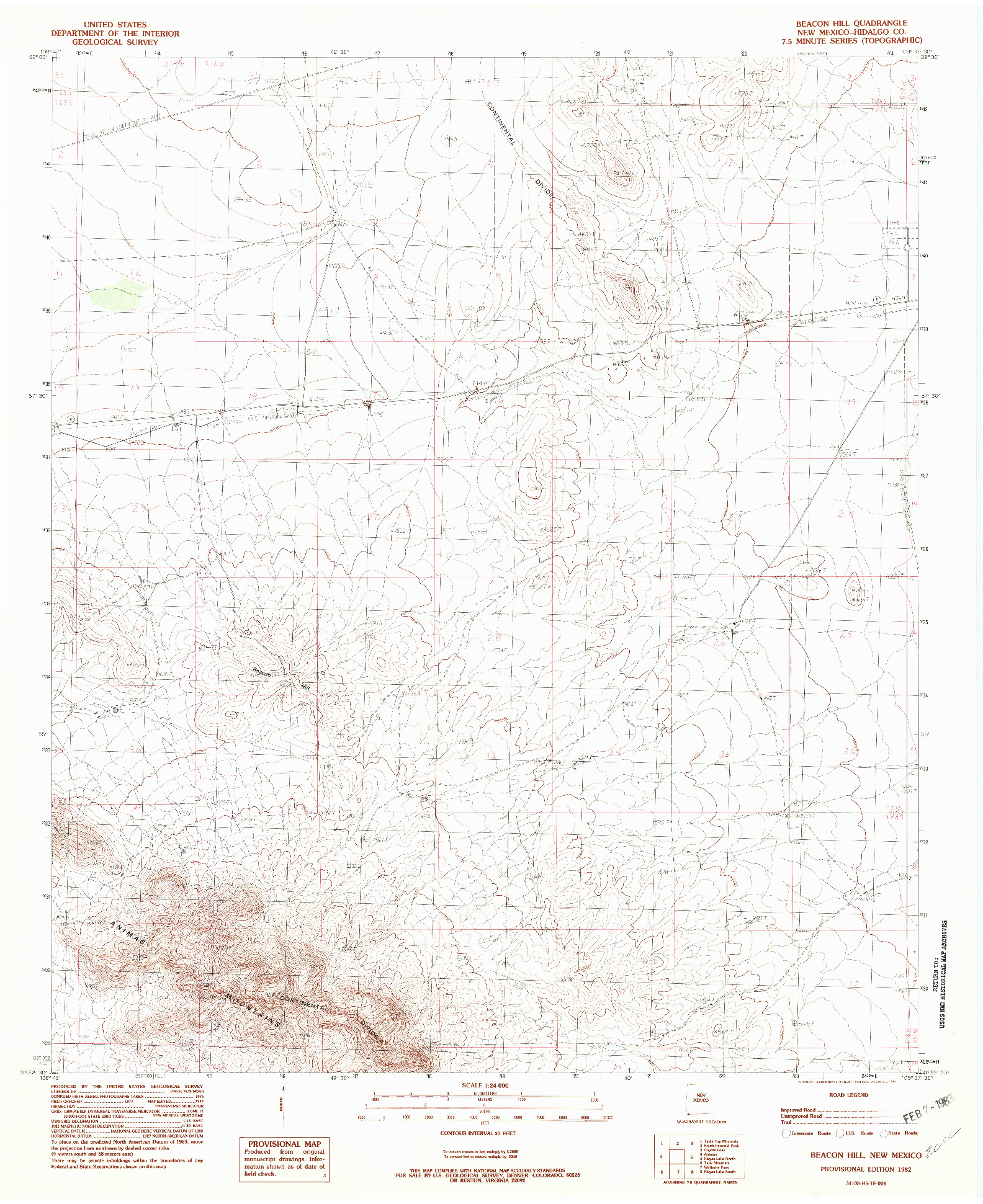 USGS 1:24000-SCALE QUADRANGLE FOR BEACON HILL, NM 1982