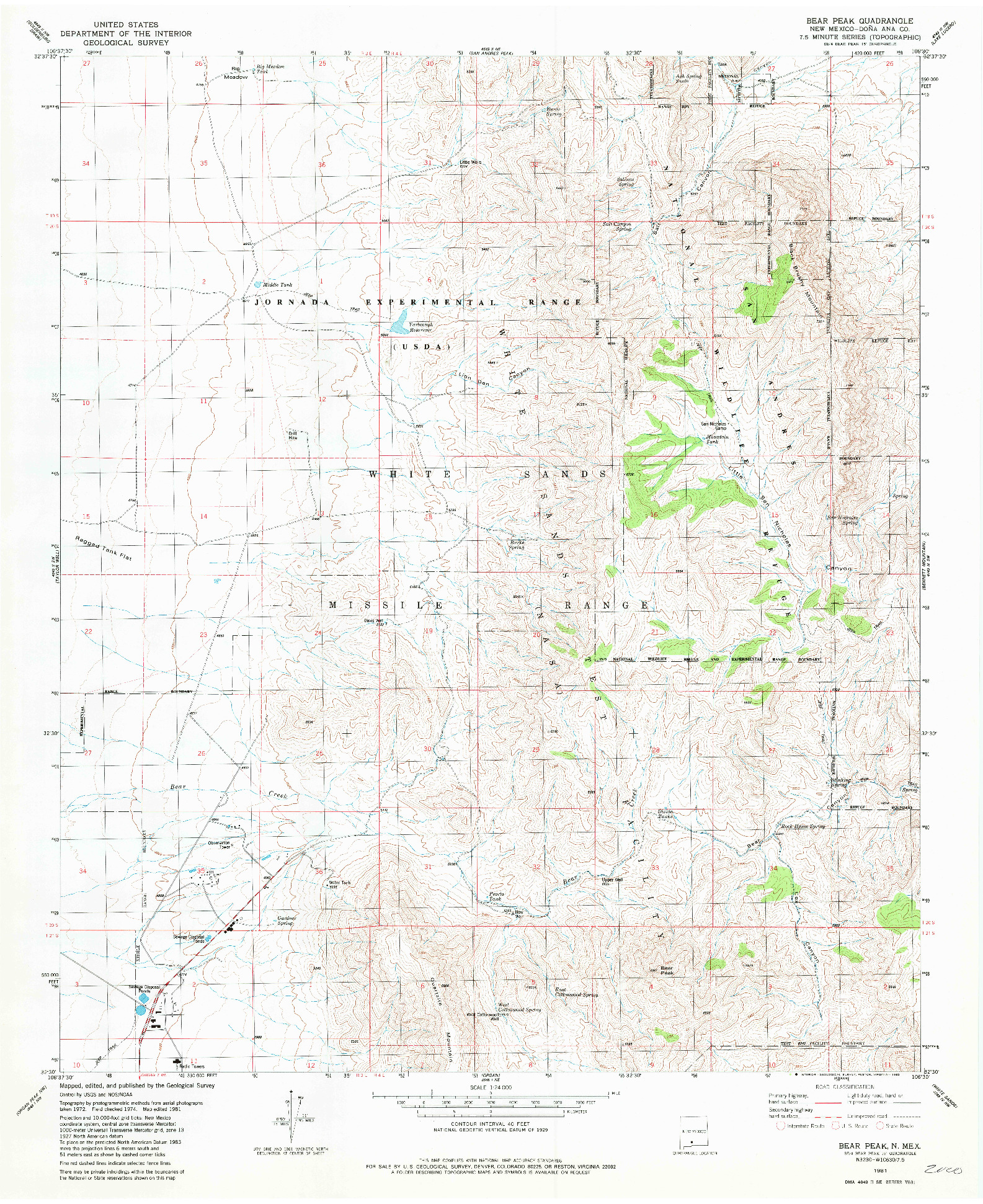 USGS 1:24000-SCALE QUADRANGLE FOR BEAR PEAK, NM 1981