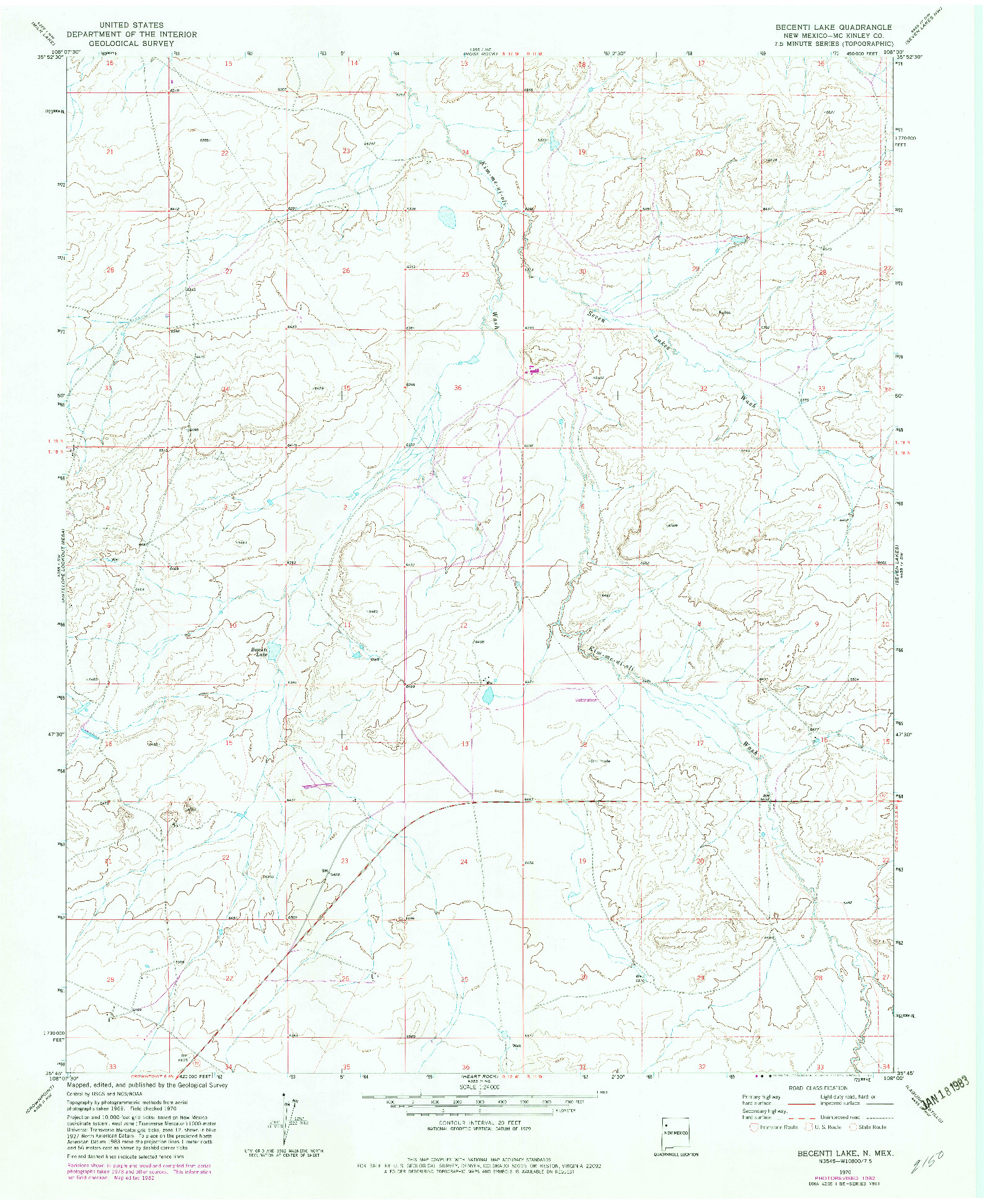 USGS 1:24000-SCALE QUADRANGLE FOR BECENTI LAKE, NM 1970