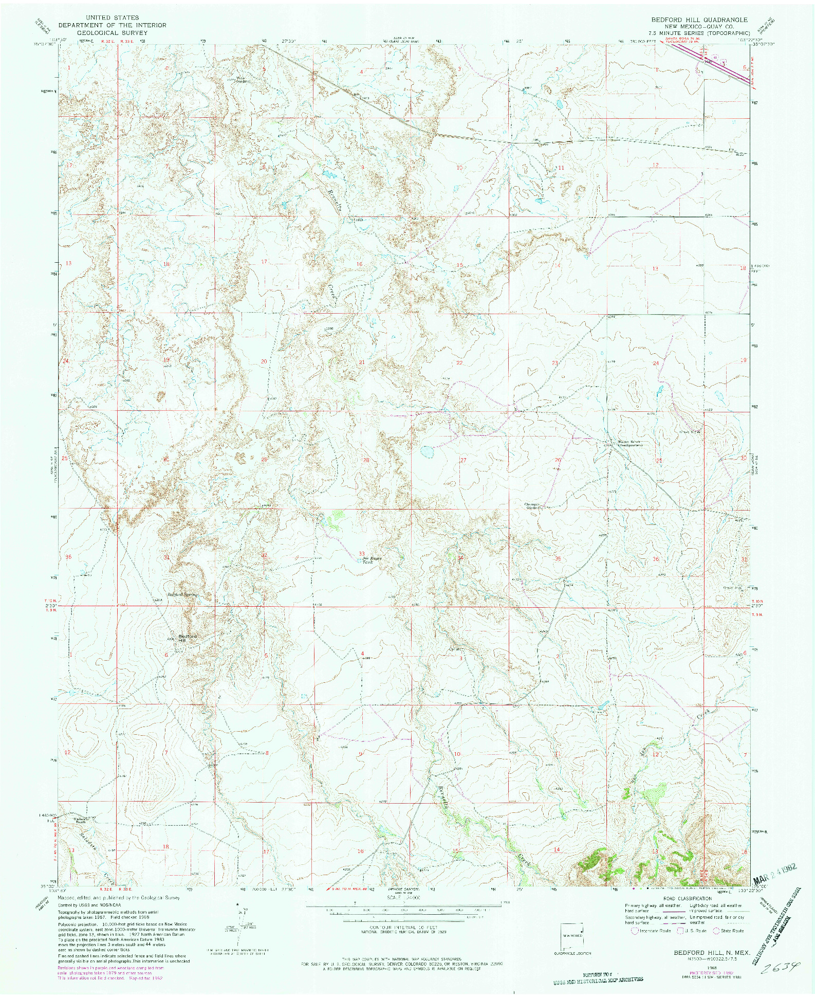 USGS 1:24000-SCALE QUADRANGLE FOR BEDFORD HILL, NM 1968