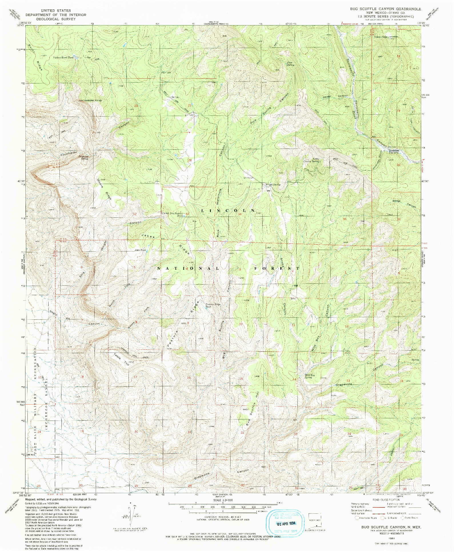 USGS 1:24000-SCALE QUADRANGLE FOR BUG SCUFFLE CANYON, NM 1981