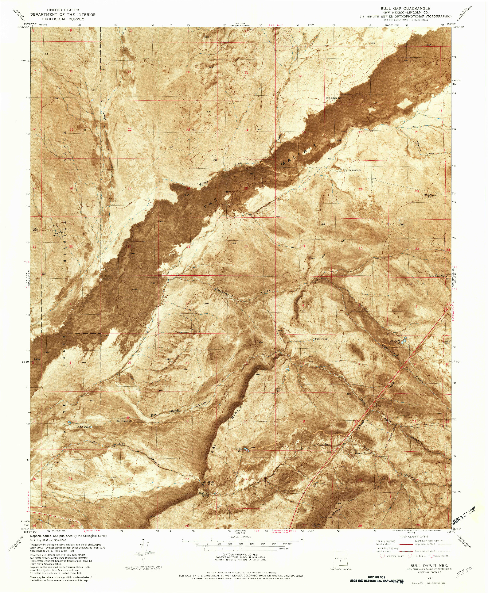 USGS 1:24000-SCALE QUADRANGLE FOR BULL GAP, NM 1981