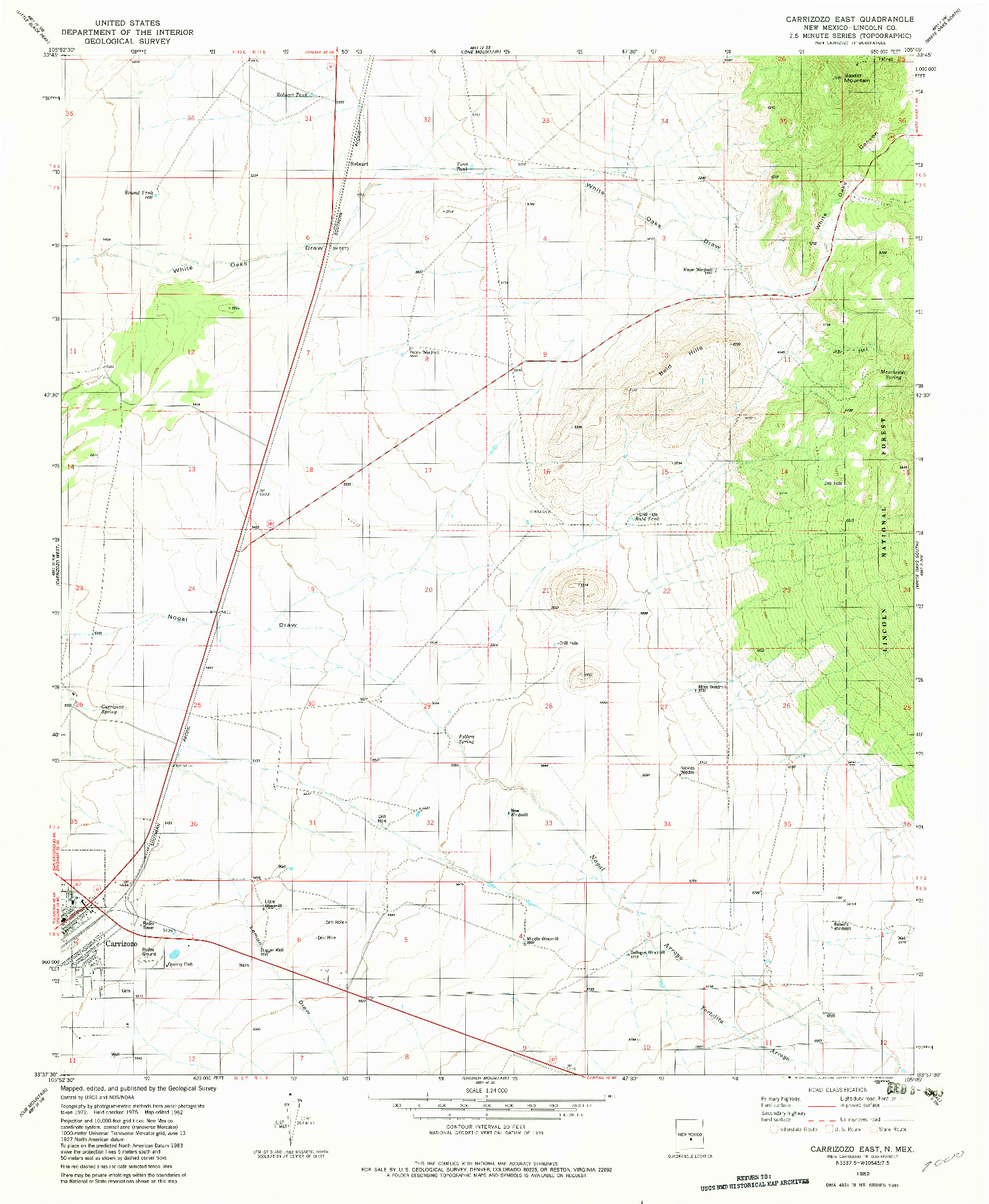 USGS 1:24000-SCALE QUADRANGLE FOR CARRIZOZO EAST, NM 1982